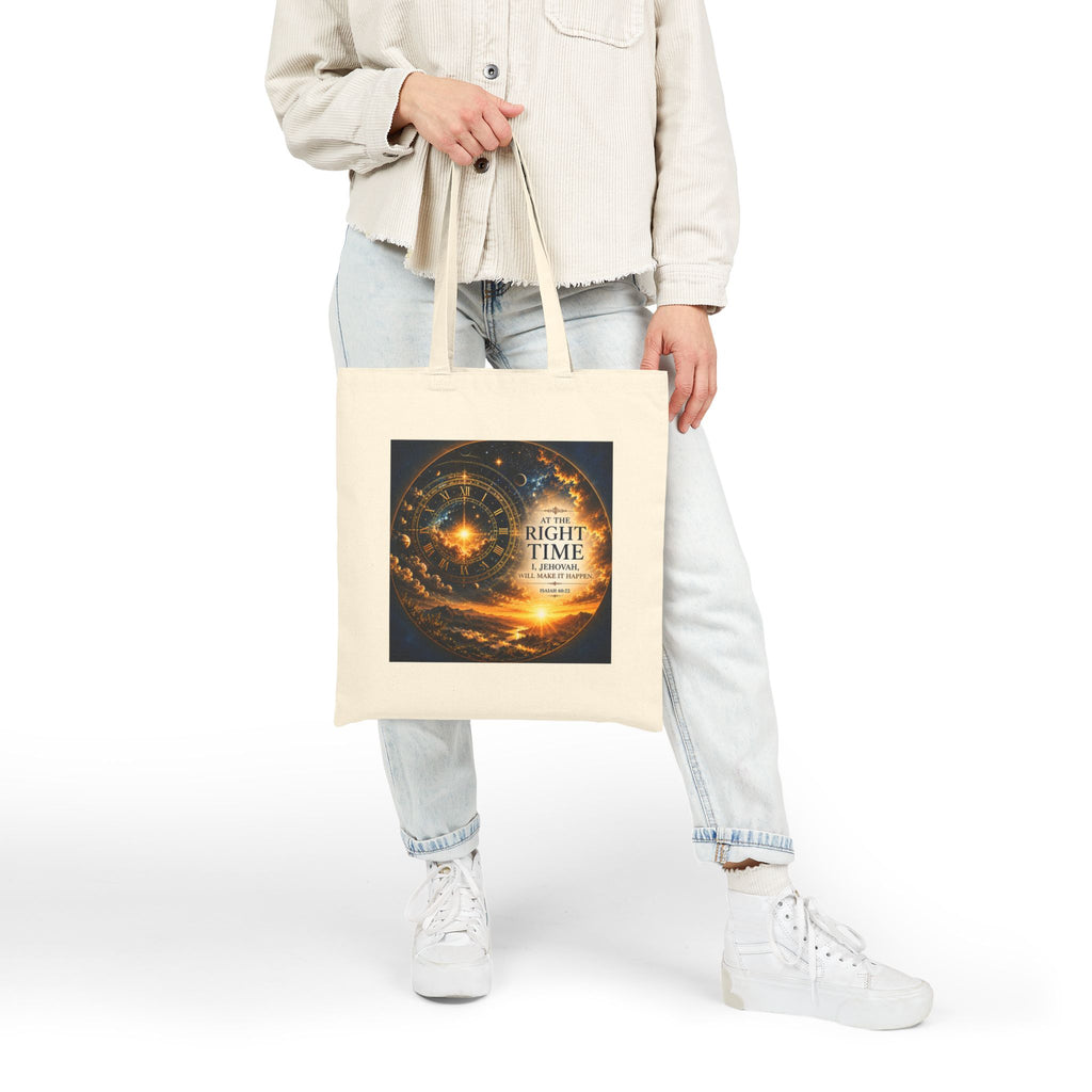 Isaiah 60:22 Tote Bag | At the Right Time Canvas Tote | Inspirational Scripture Carryall