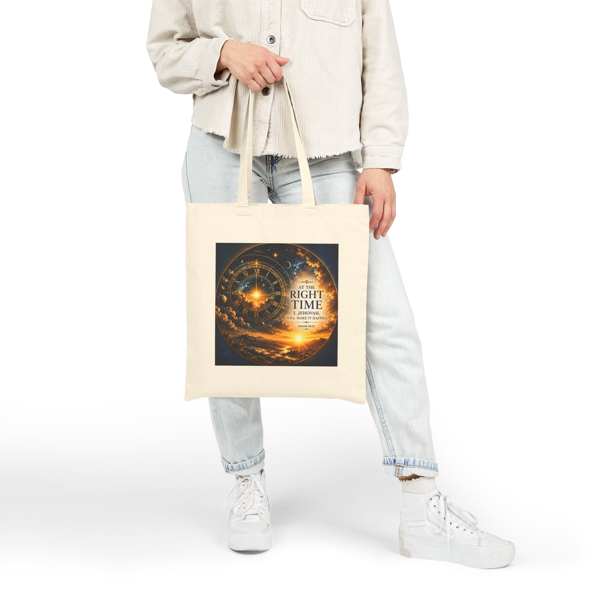 Isaiah 60:22 Tote Bag | At the Right Time Canvas Tote | Inspirational Scripture Carryall