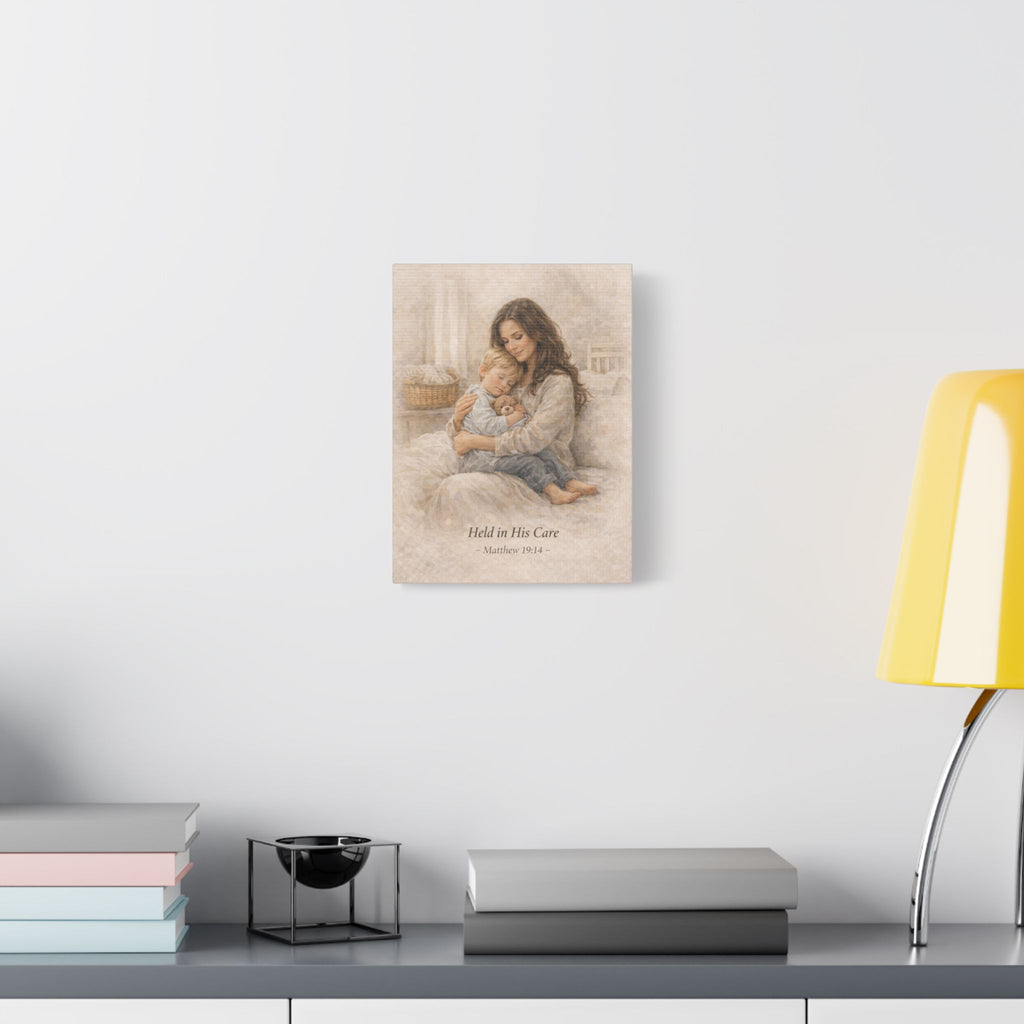 Held in His Care – Canvas Wall Art | Mother & Child Matthew 19:14