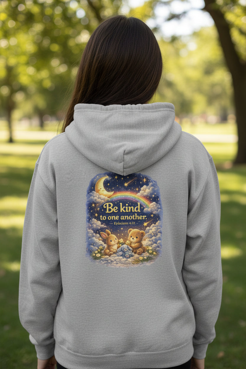 Be Kind to One Another – Full-Zip Hoodie | Teddy Moon Scripture Design