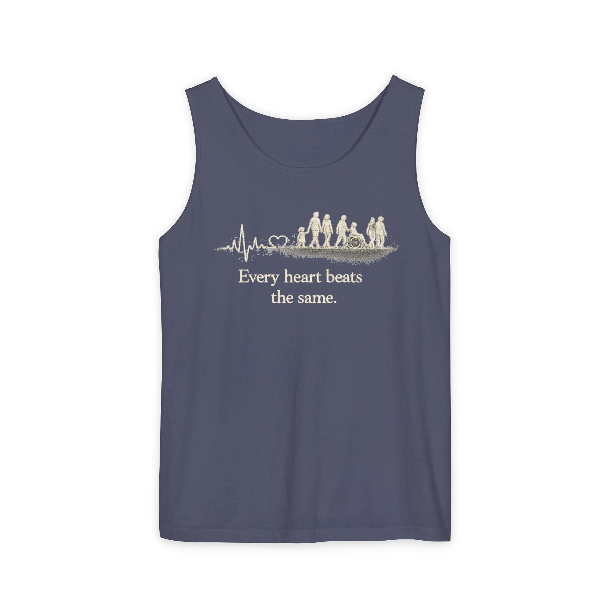 “Every Heart Beats the Same” Vintage Surf Tank Top – Garment-Dyed Coastal Unity Tank