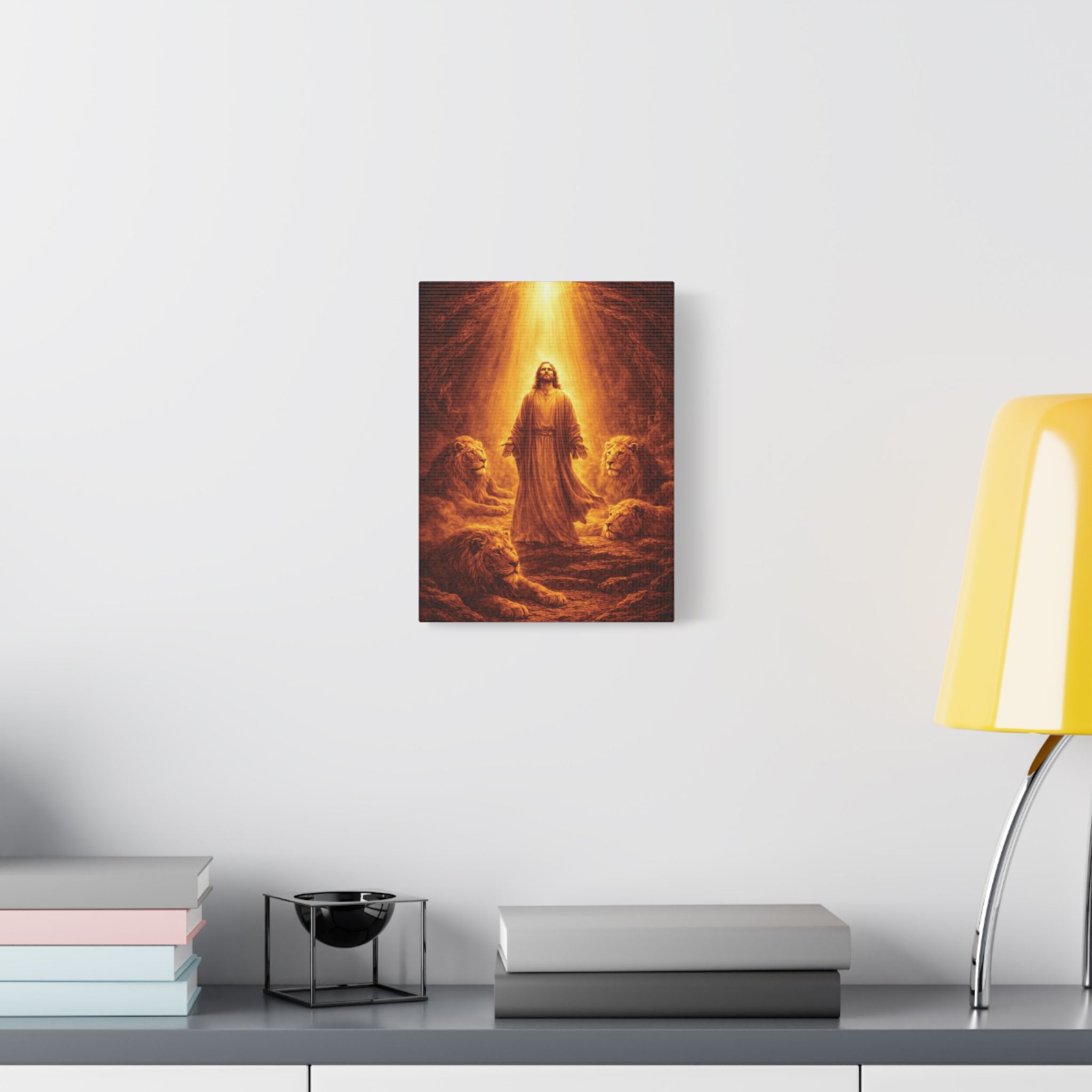 Daniel in the Lions' Den Canvas — Gold Biblical Wall Art | Christian Faith Decor