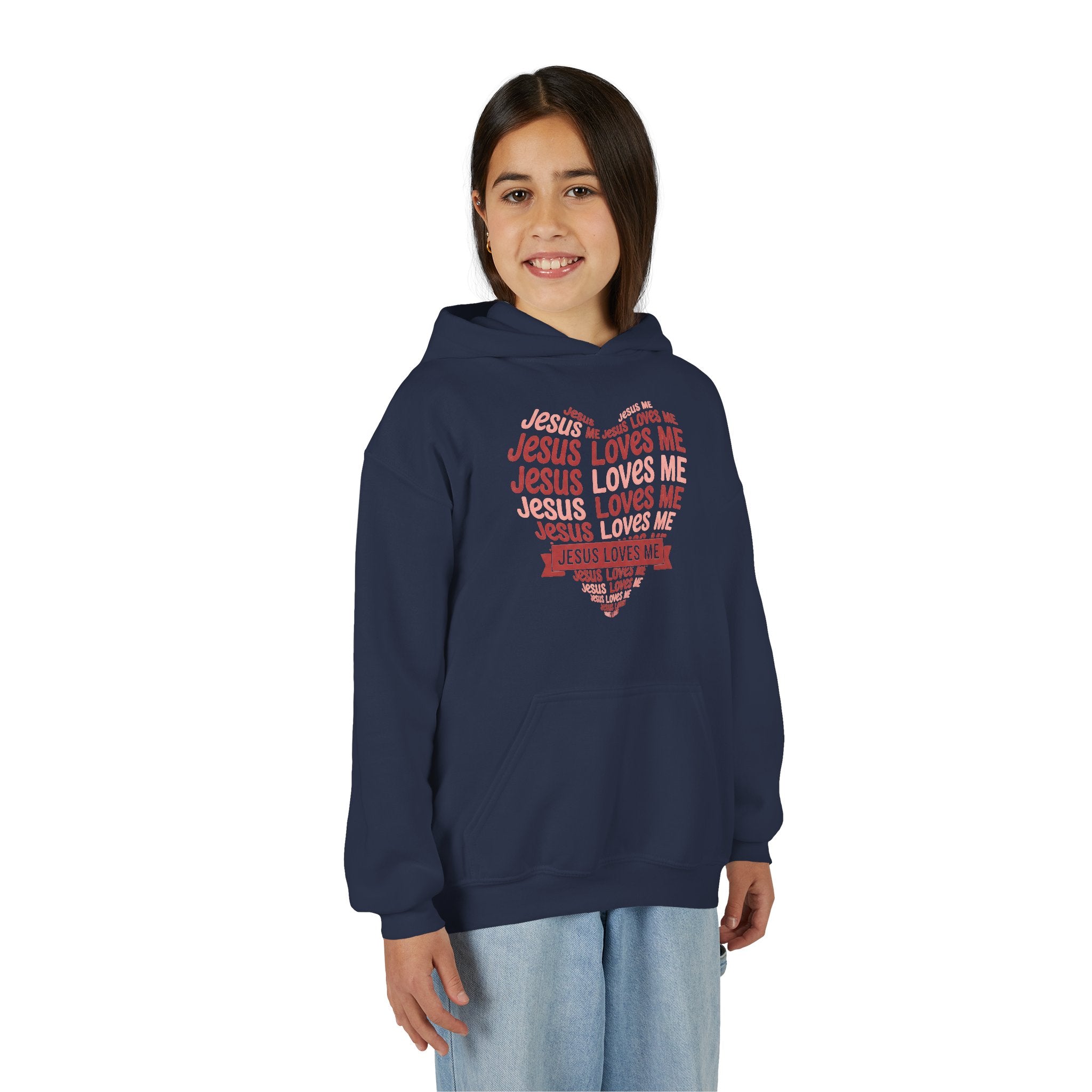 Jesus Loves Me Youth Hoodie – Heart Word Cloud Christian Kids Sweatshirt | Faith Inspired Kids Apparel