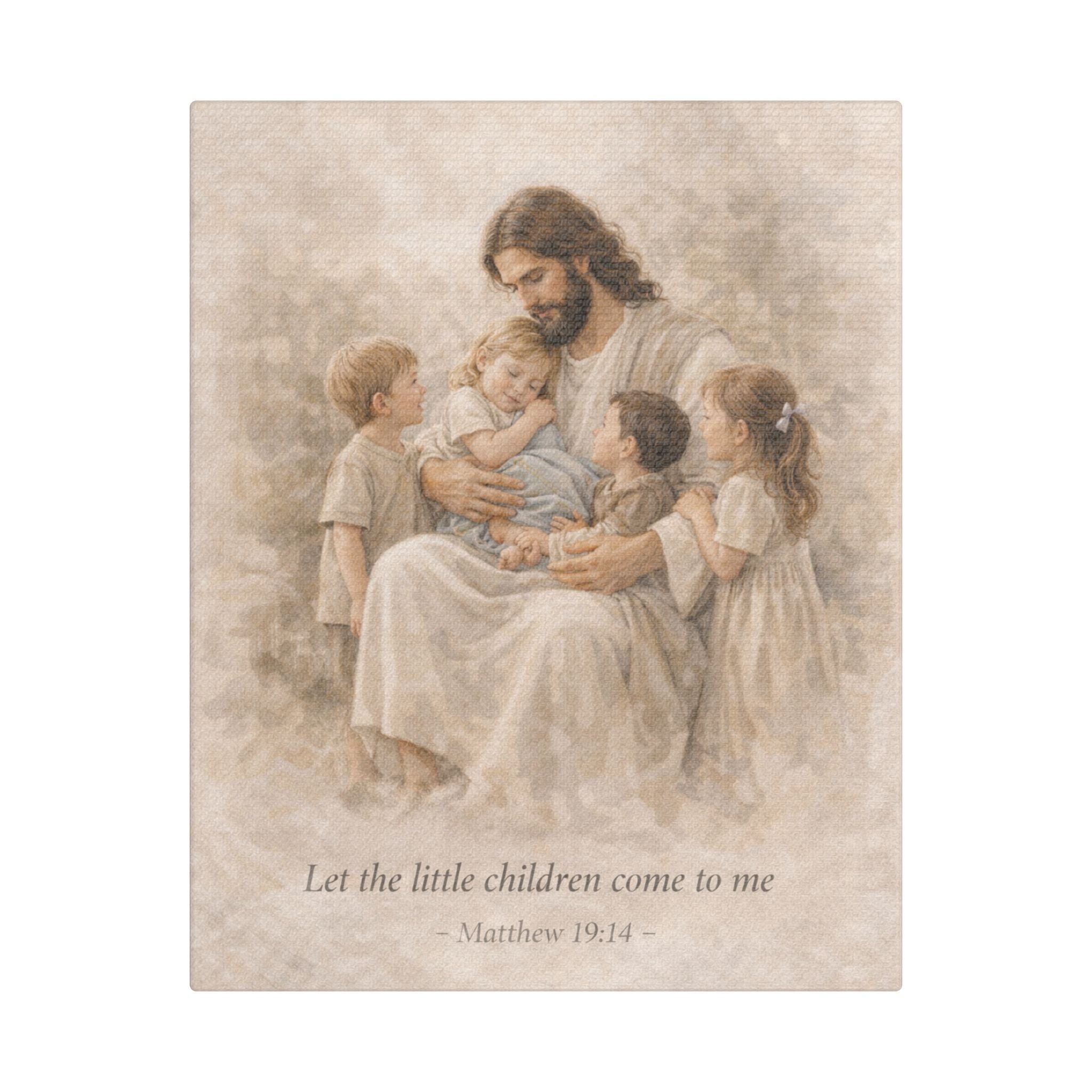 Jesus with Children Satin Stretched Canvas — “Let the little children come to me” (Matthew 19:14)