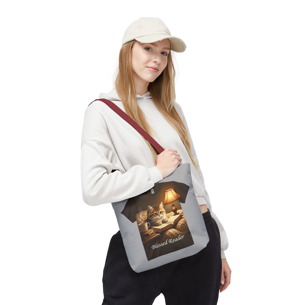 Blessed Reader Cat Tote Bag – Cozy Book Lover Library Tote | Cat & Books Gift Bag