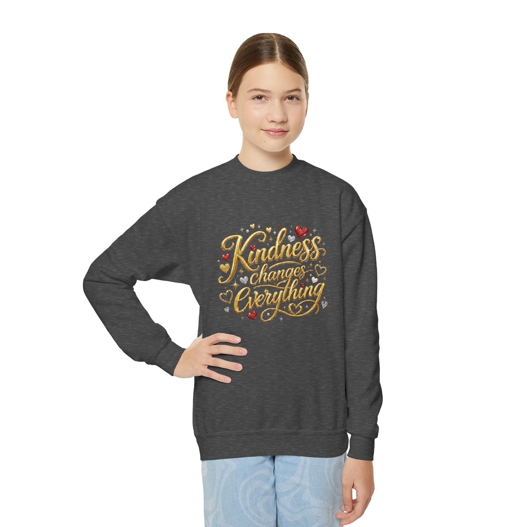 Kindness Changes Everything Youth Crewneck Sweatshirt – Inspirational Kids Pullove