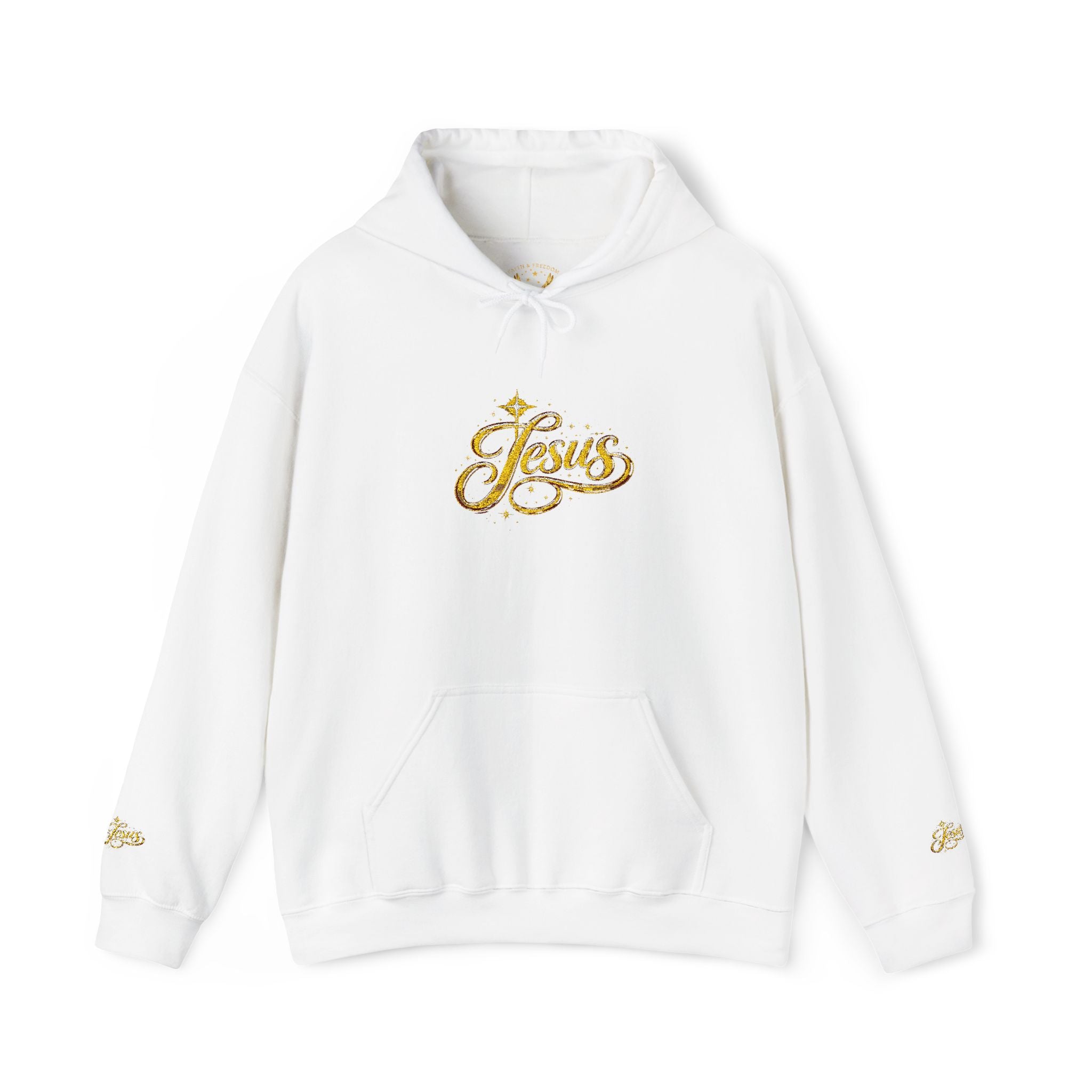 Jesus Gold Script Hoodie – Sparkle Christian Faith Pullover | Inspirational Hoodie