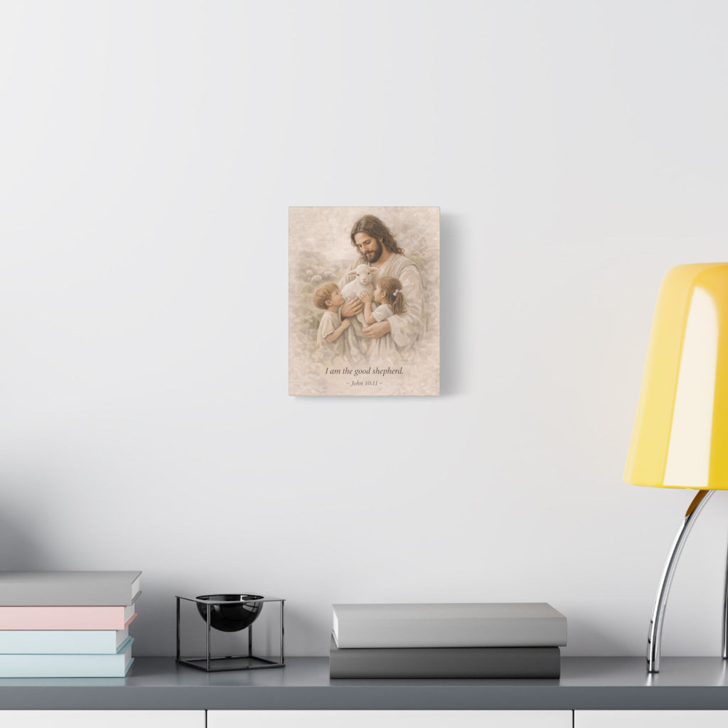 Jesus the Good Shepherd Canvas Print – John 10:11 Christian Wall Art | Jesus with Children Faith Canvas