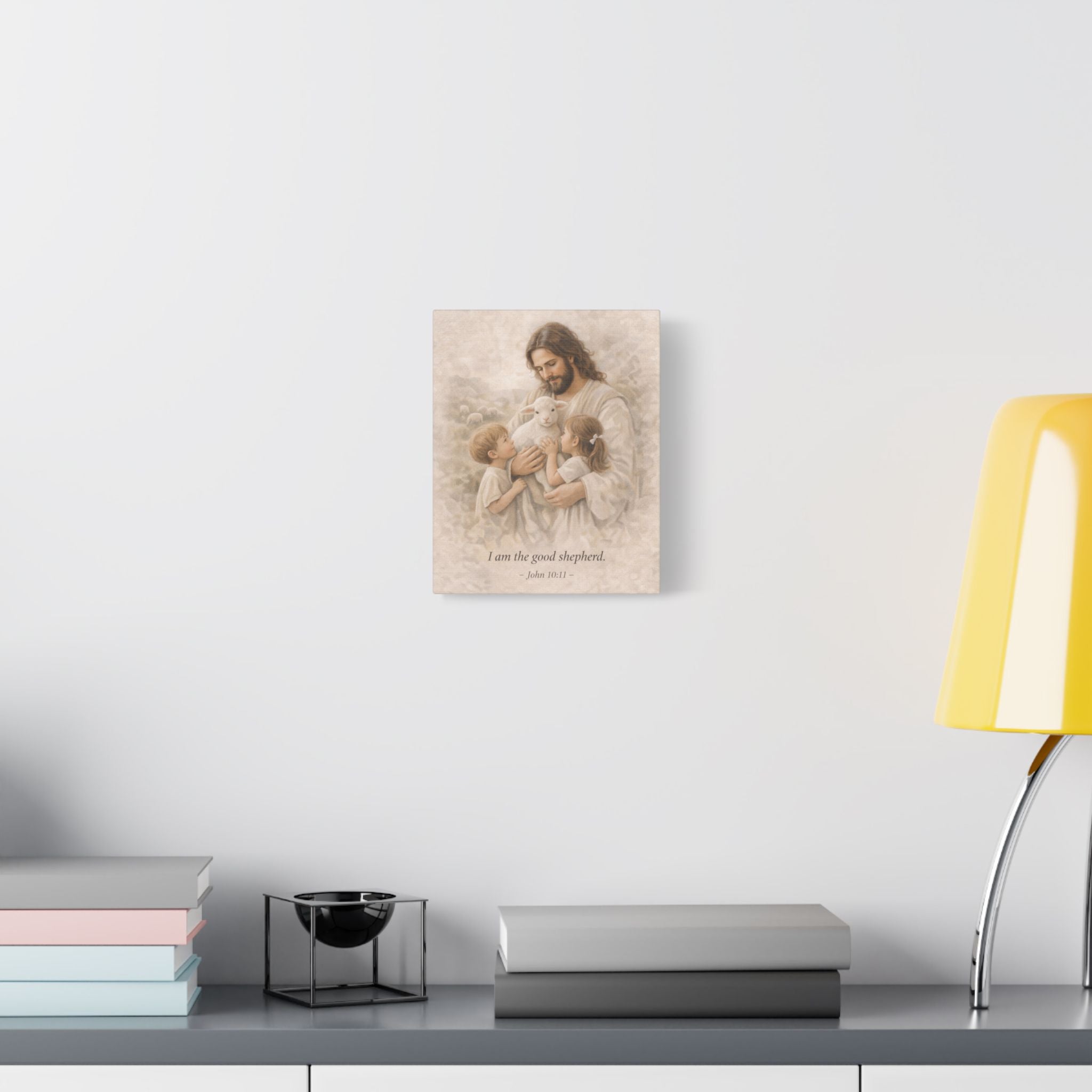 Jesus with Children Satin Canvas Print — "I am the good shepherd" (John 10:11)