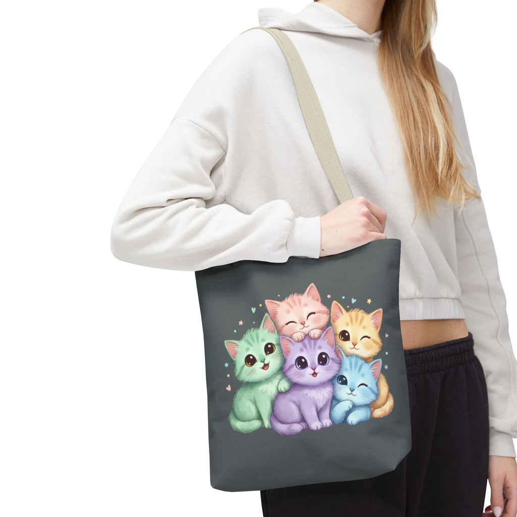 Pastel Rainbow Kittens Tote Bag – Cute Cat Lover Tote | Colorful Cat Market Bag