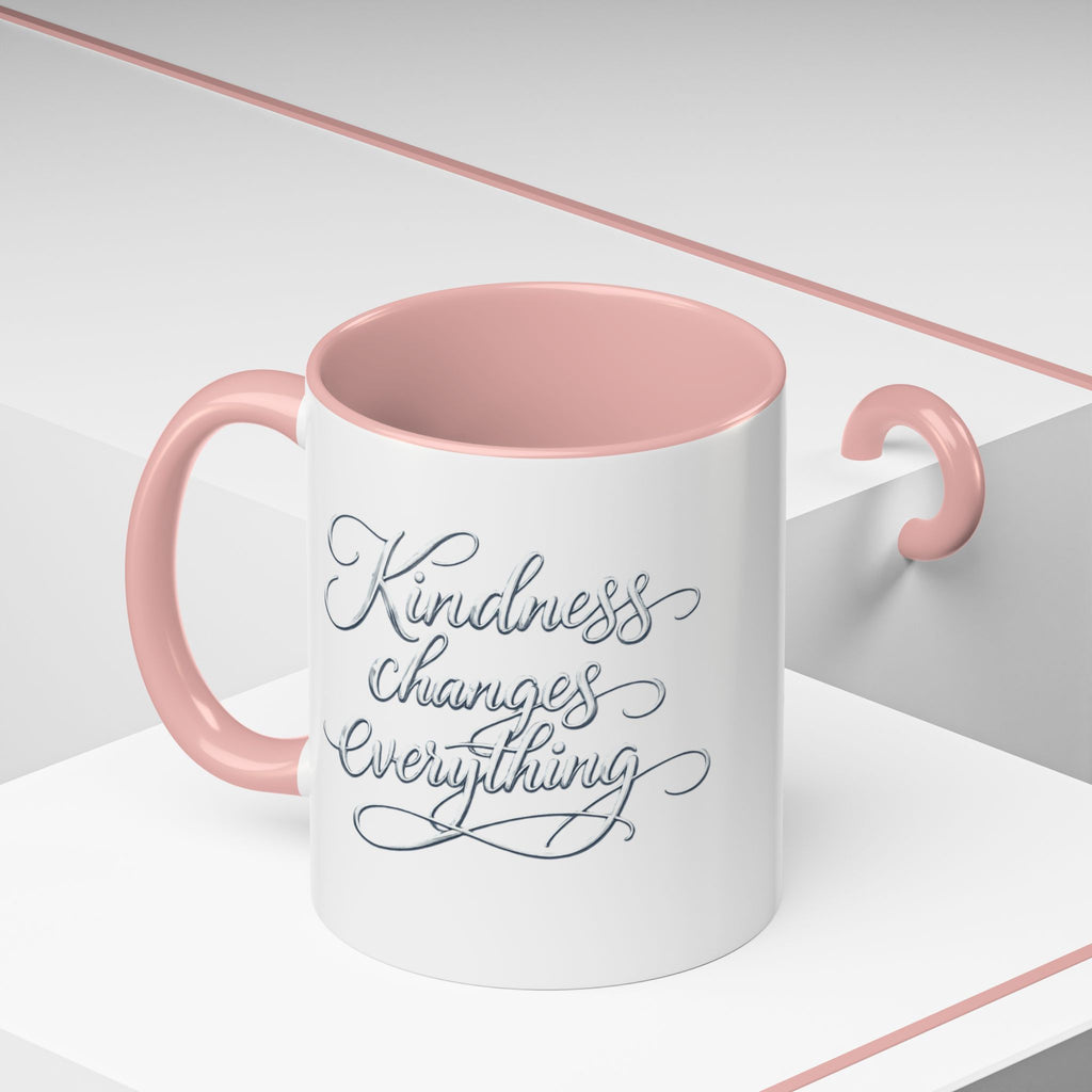 Silver-Kindness Changes Everything Accent Coffee Mug | Inspirational Ceramic Mug | Faith Freedom Creations