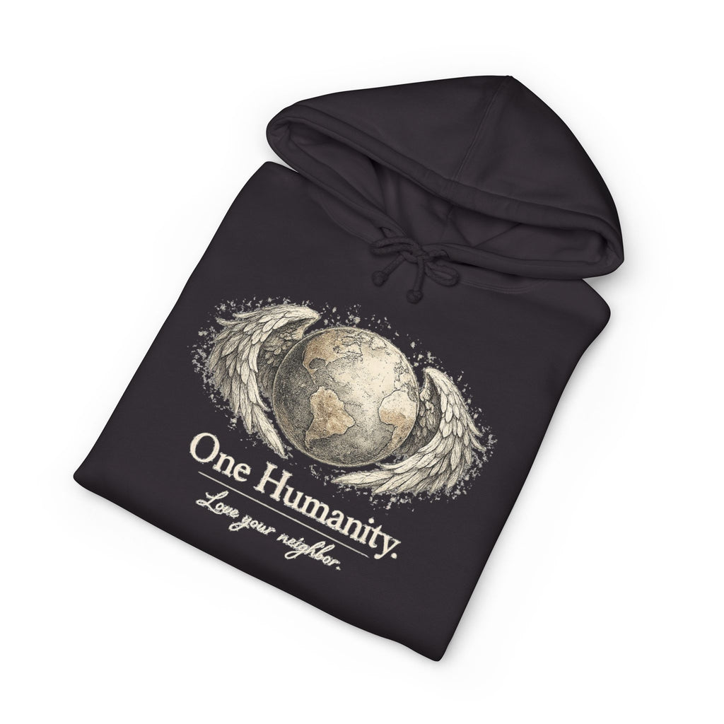 “One Humanity” Hoodie – “Love Your Neighbor” Earth & Wings Graphic Sweatshirt