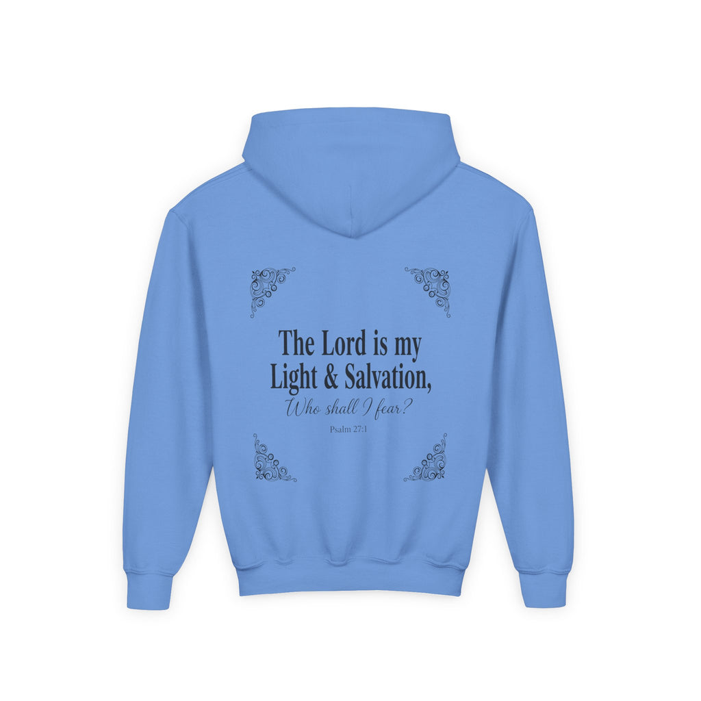Youth “The Lord is My Light & Salvation” Hoodie – Psalm 27 Christian Kids Sweatshirt