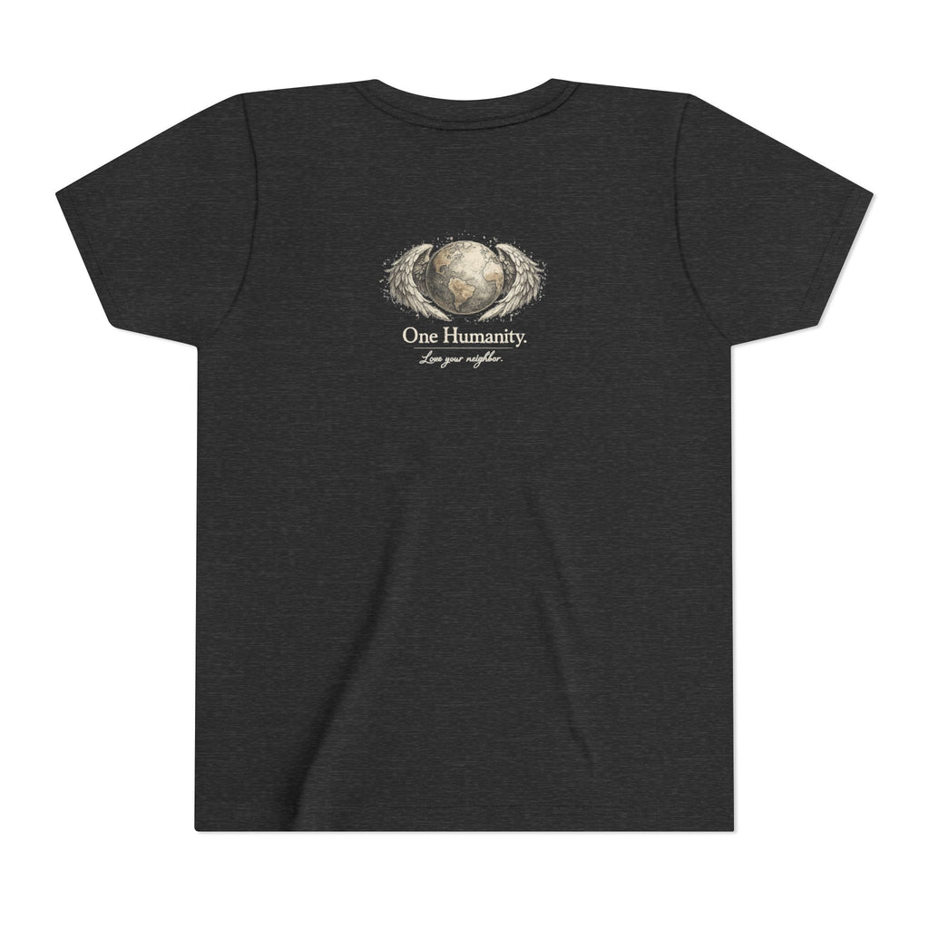 Youth “Quiet Kindness Changes Everything” Tee – Kids Inspirational T-Shirt with Earth & Friends Graphic