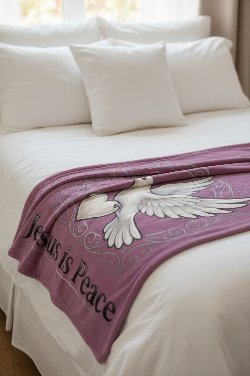 Jesus Is Peace Sherpa Blanket | White Dove Christian Throw Blanket | Cozy Faith-Inspired Gift