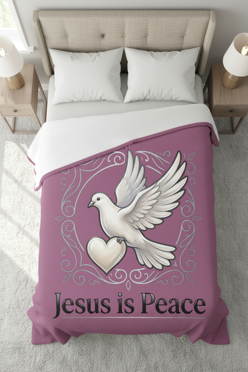 Jesus Is Peace Sherpa Blanket | White Dove Christian Throw Blanket | Cozy Faith-Inspired Gift