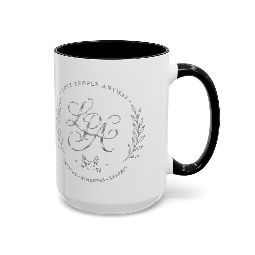 Love People Anyway Silver Accent Coffee Mug | Inspirational Monogram Mug | Faith Freedom Creations