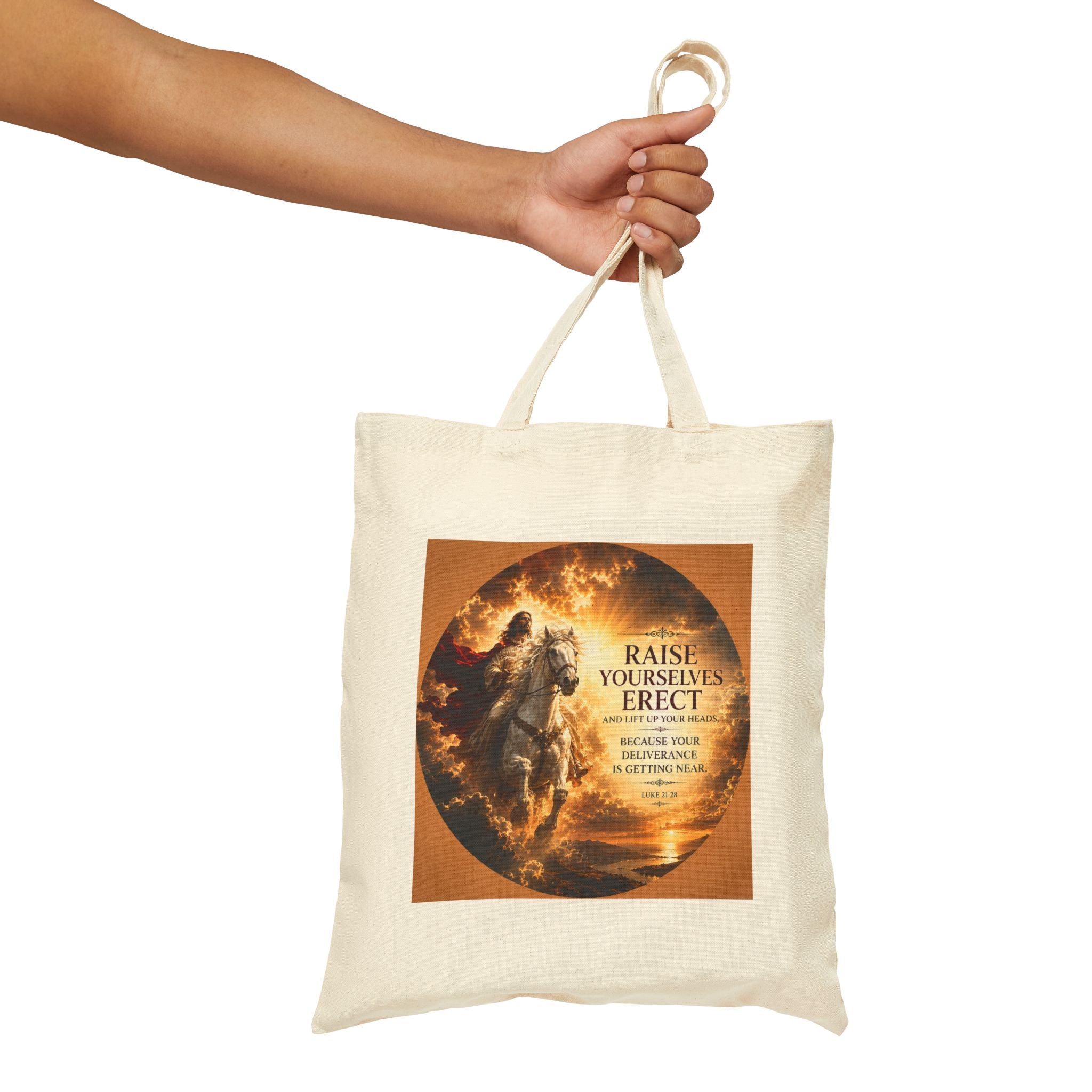 Raise Yourselves Erect Tote Bag | Luke 21:28 Christian Canvas Tote | Inspirational Scripture Shopper