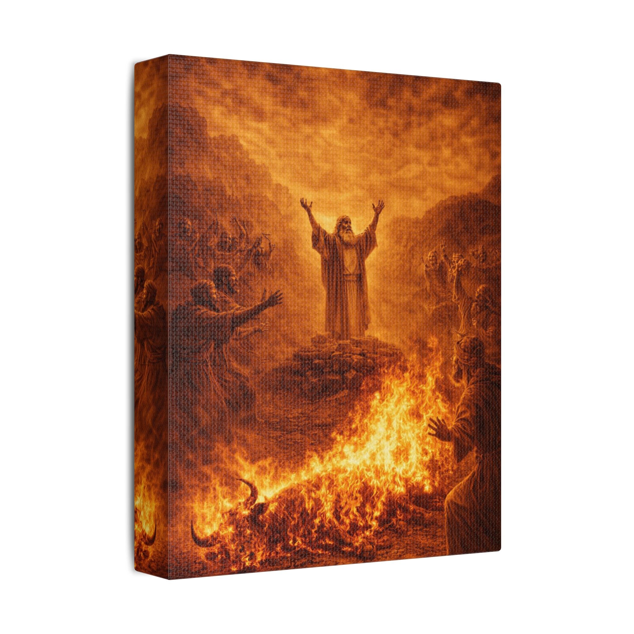 Elijah Calls Down Fire Canvas — Biblical Wall Art | Gold Revival Edition