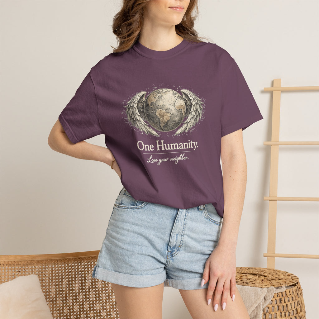 One Humanity T-Shirt – “One Humanity. Love Your Neighbor.” Earth Wings Graphic Tee