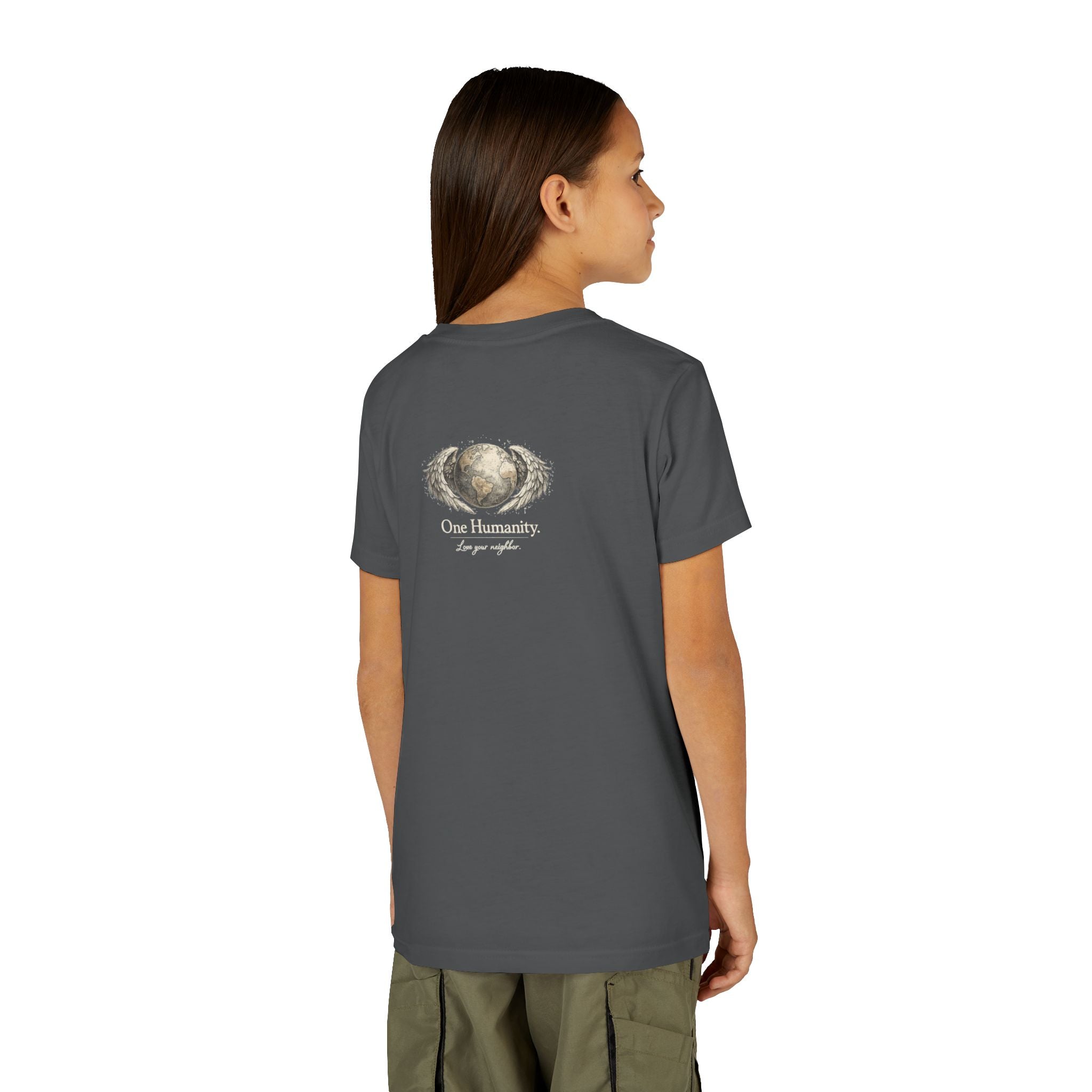 Youth “Quiet Kindness Changes Everything” Tee – Kids Inspirational T-Shirt with Earth & Friends Graphic