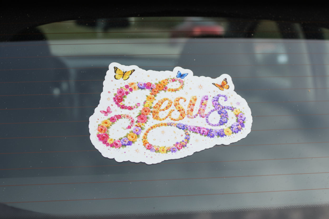 Jesus Floral Butterfly Sticker – Colorful Christian Faith Decal | Inspirational Laptop Sticker