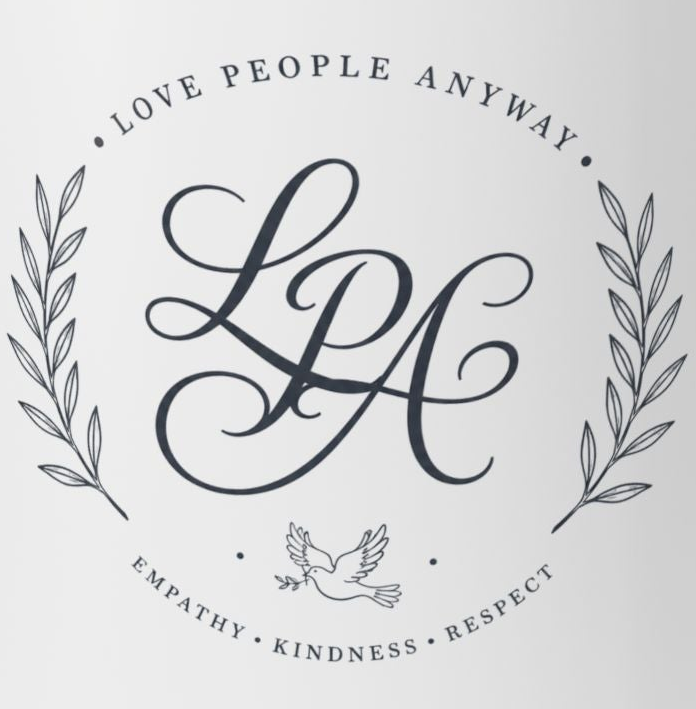 Love People Anyway Monogram Coffee Mug | Personalized Initial Crest Mug | Inspirational Gift