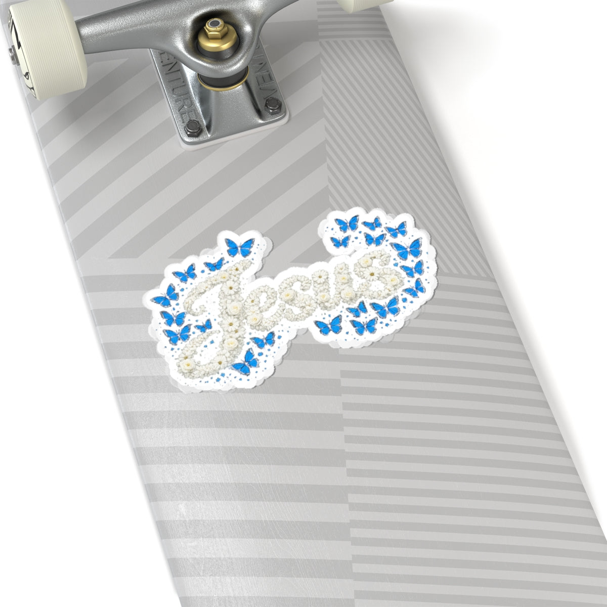 Jesus Floral Script Sticker – Blue Butterfly Christian Decal | Faith Laptop & Journal Sticker