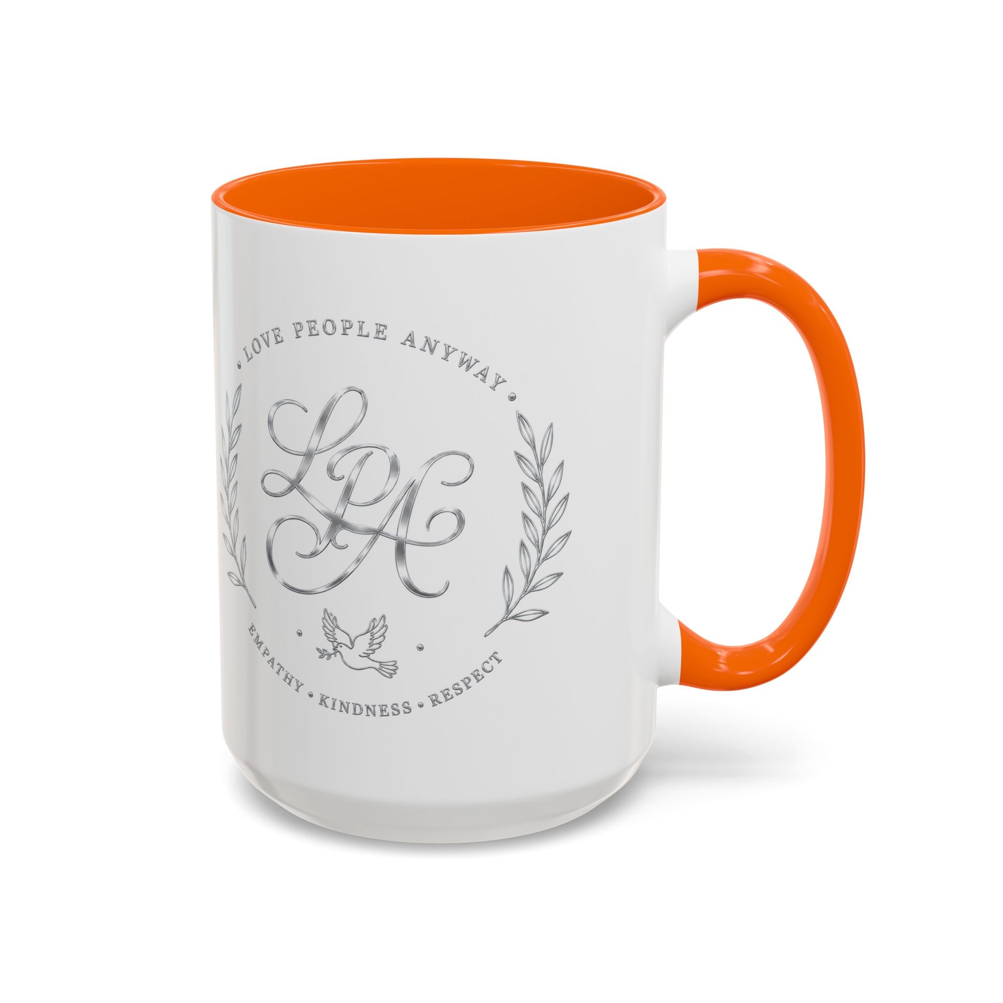 Love People Anyway Silver Accent Coffee Mug | Inspirational Monogram Mug | Faith Freedom Creations