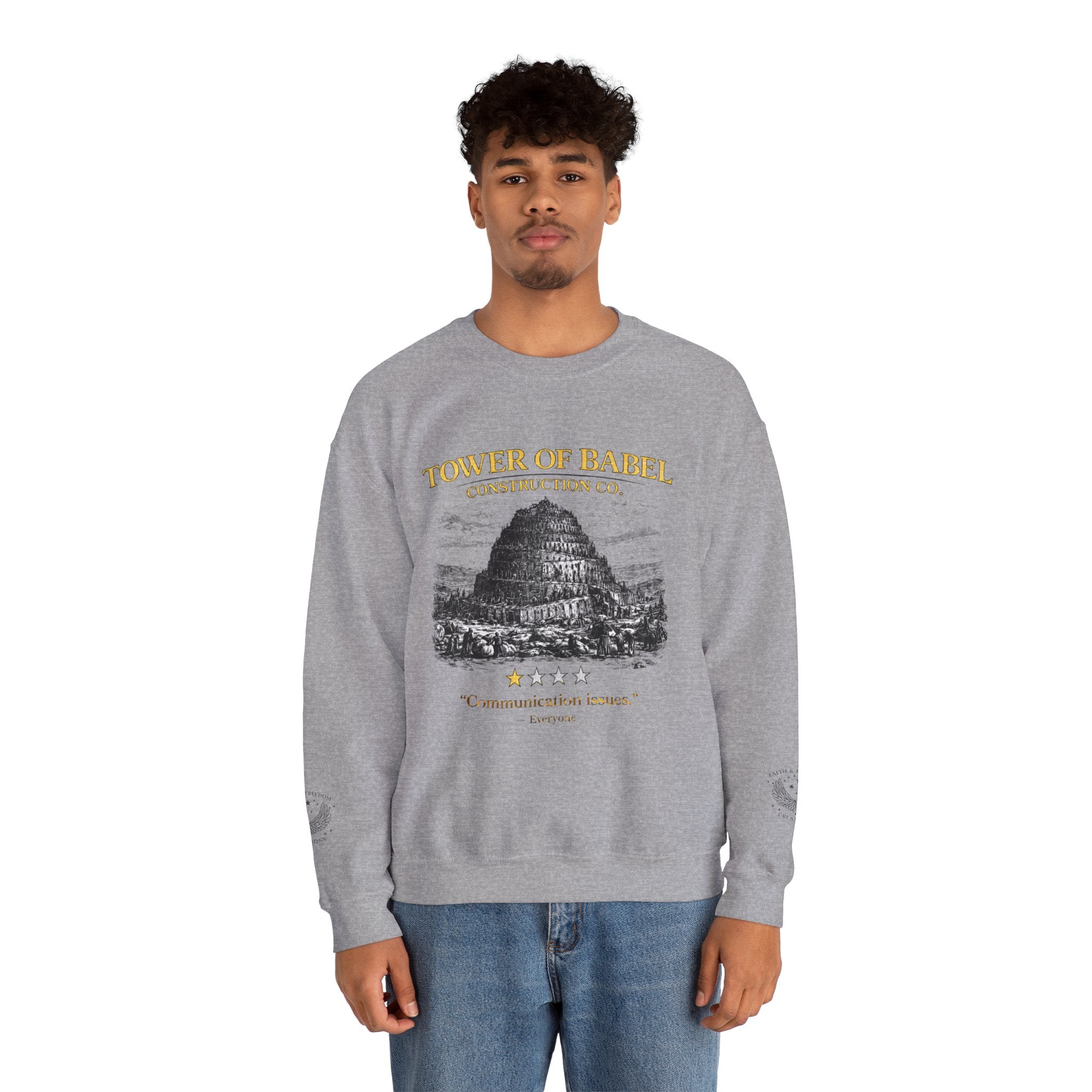 Tower of Babel – Crewneck Sweatshirt | “Review” Vintage Graphic – Five-Star Faith Series