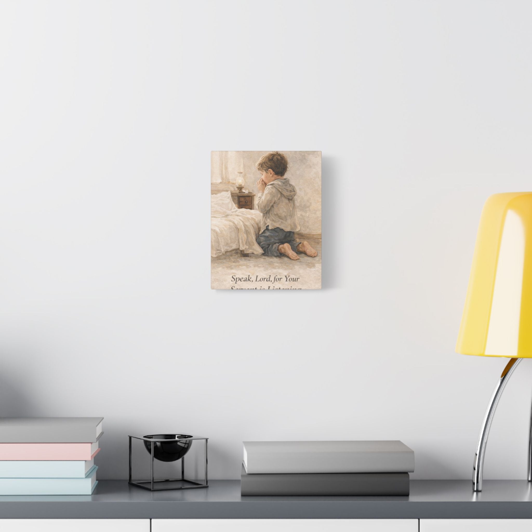 Praying Boy Canvas Wall Art – "Speak, Lord, For Your Servant Is Listening"