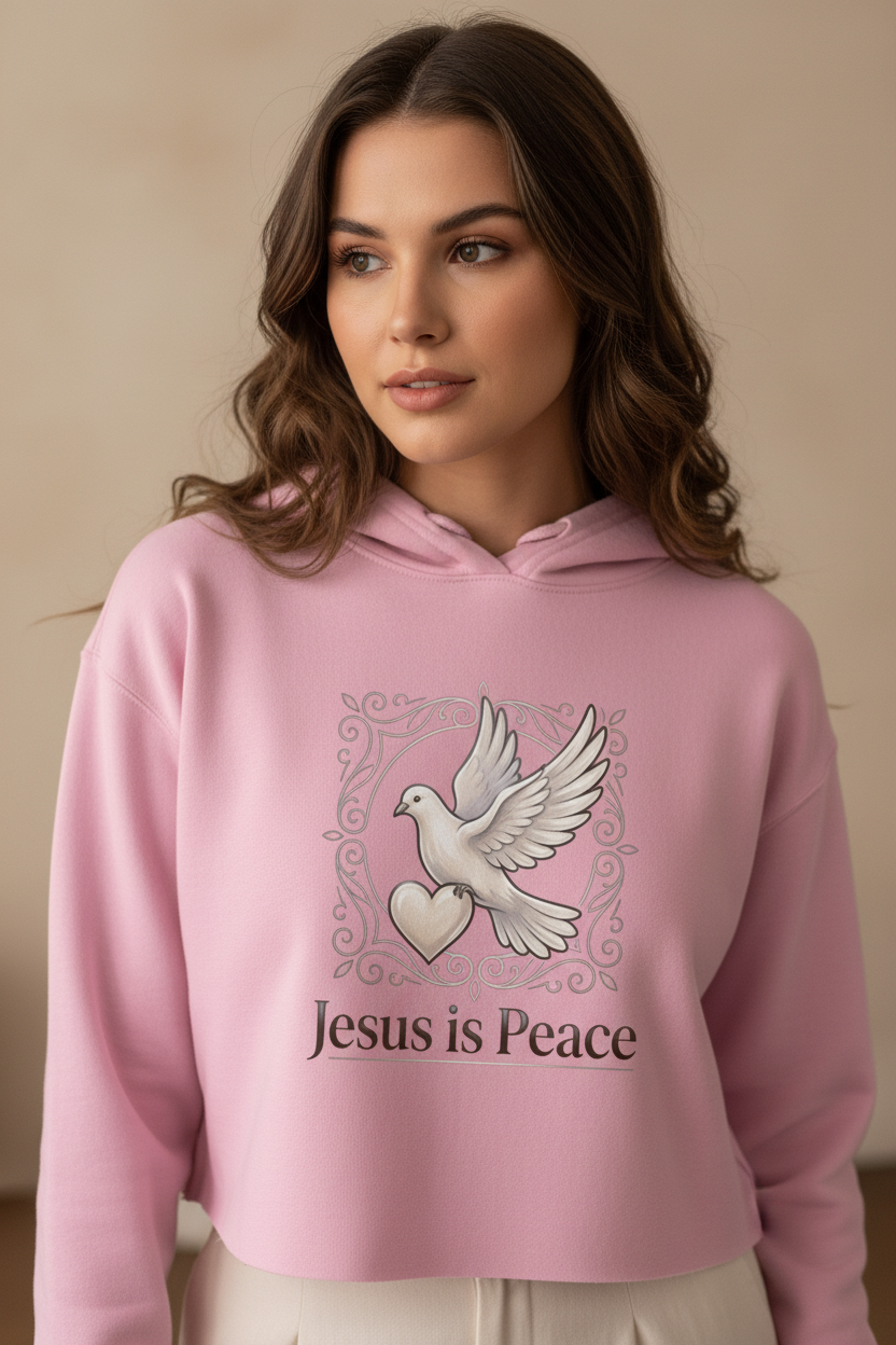 Jesus Is Peace Cropped Hoodie | Christian Dove Hoodie for Women | Faith Graphic Crop Hoodie