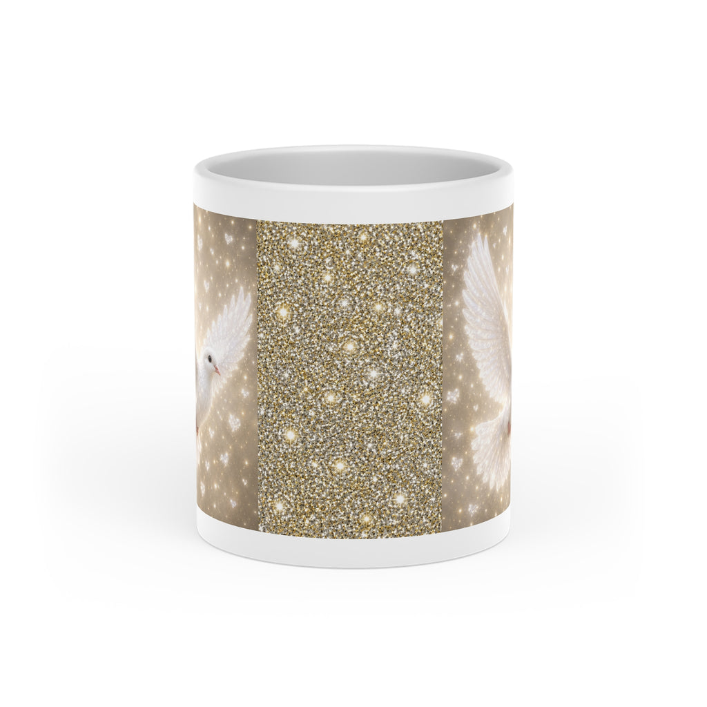 Peace Dove Heart Mug | Gold Sparkle Ceramic Coffee Mug | Elegant Dove & Heart Gift