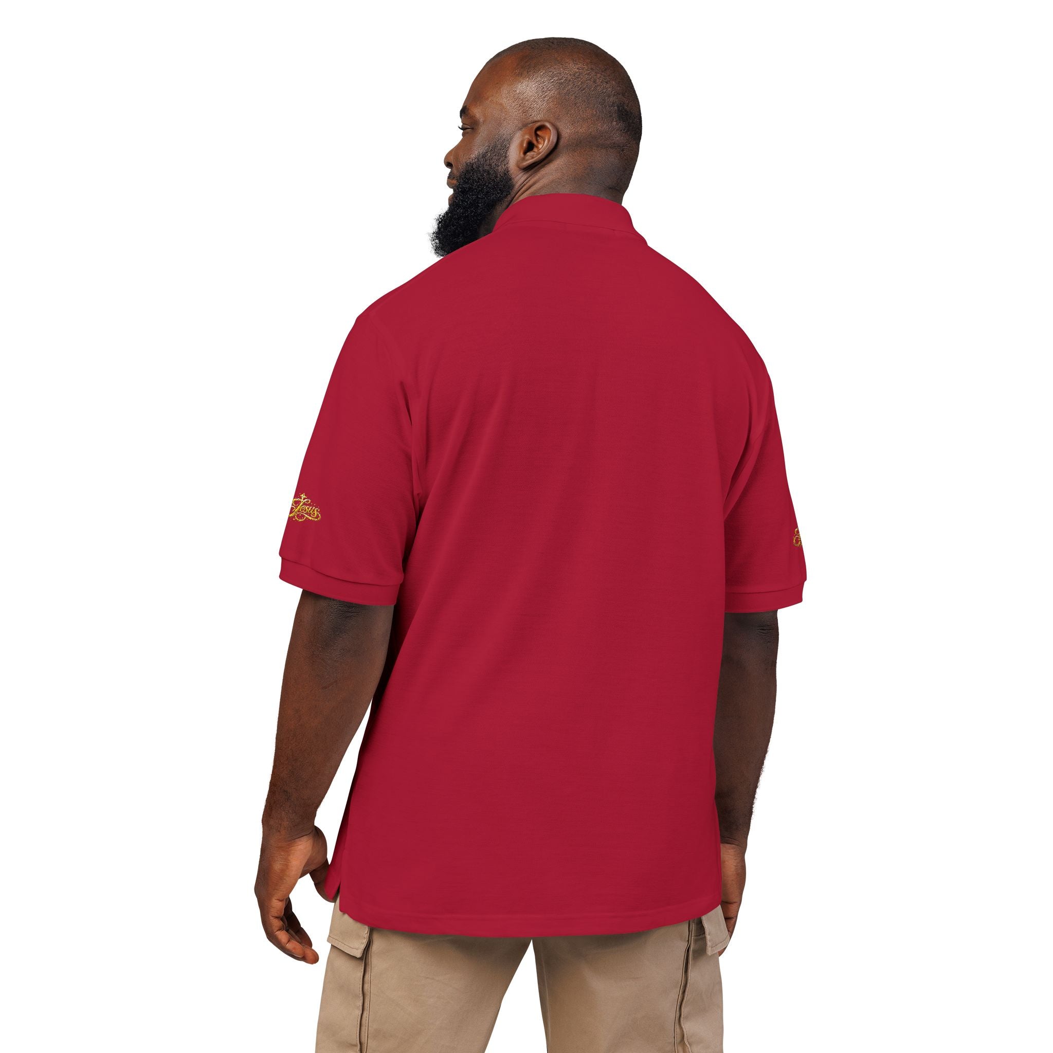 Jesus Gold Fleur Embroidered Polo – Christian Faith Collared Shirt | Elegant Unisex Church Polo