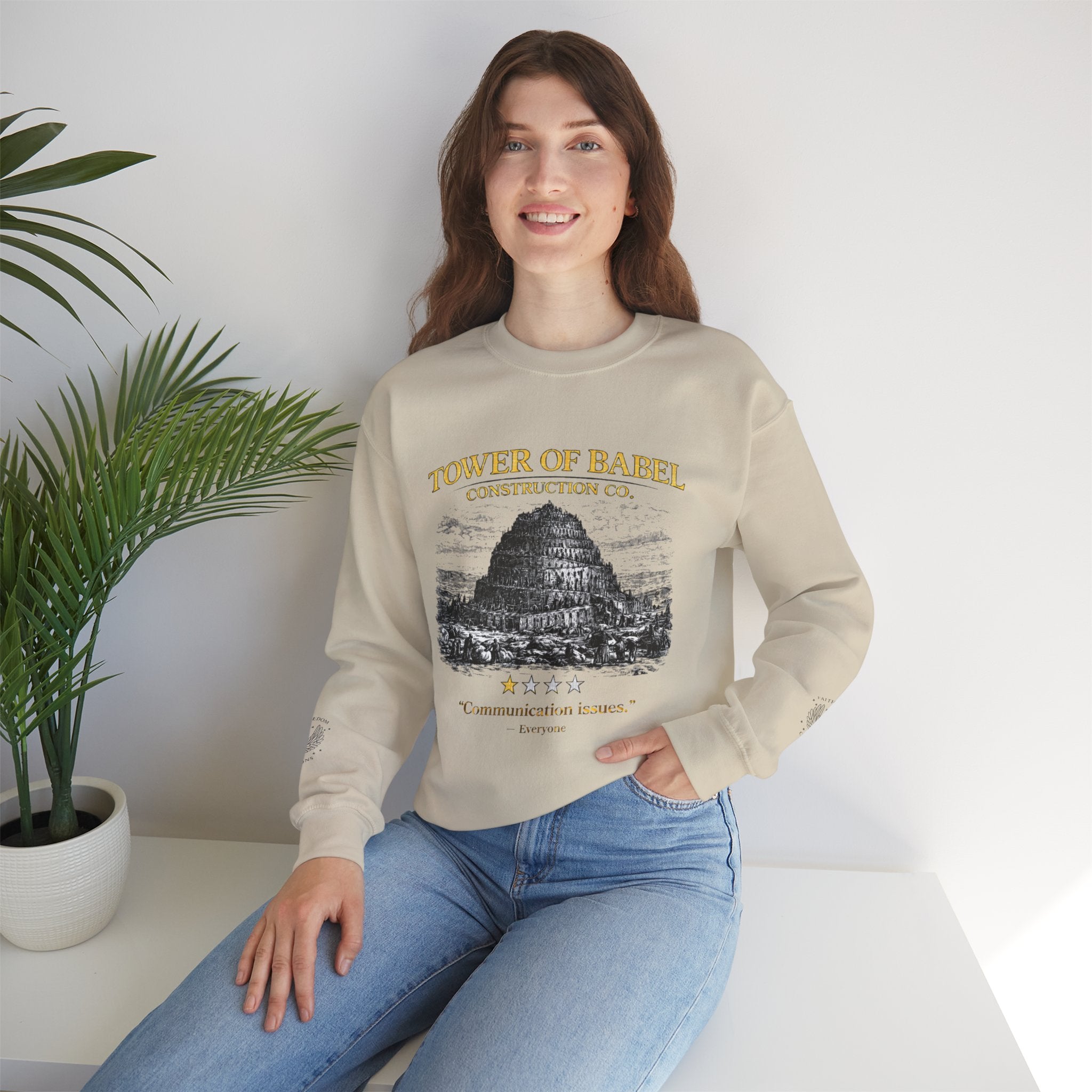 Tower of Babel – Crewneck Sweatshirt | “Review” Vintage Graphic – Five-Star Faith Series