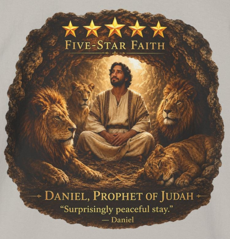 Daniel's Lion Den Stay T-Shirt | Five-Star Faith Series Christian Shirt | Faith Freedom Creations