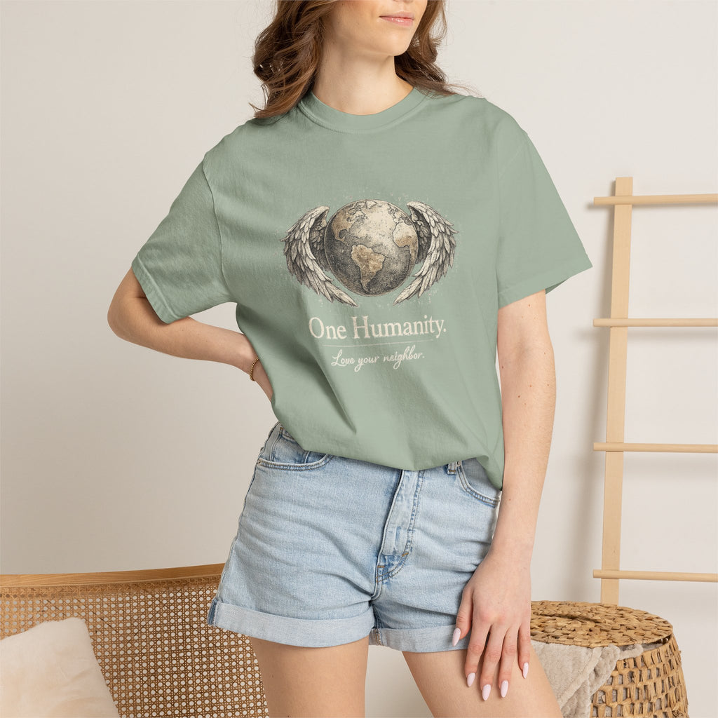 One Humanity T-Shirt – “One Humanity. Love Your Neighbor.” Earth Wings Graphic Tee