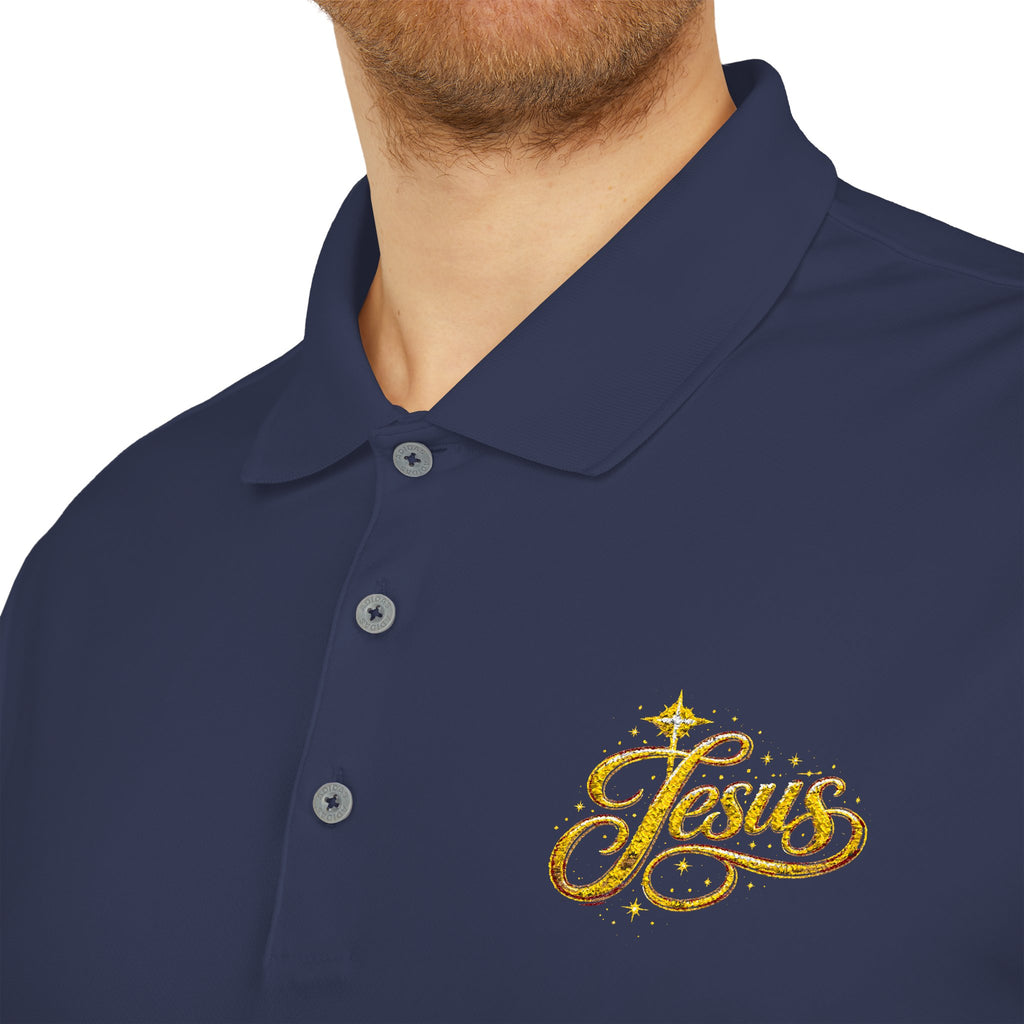 'Jesus' Script Embroidered Polo — Gold Faith Golf Shirt