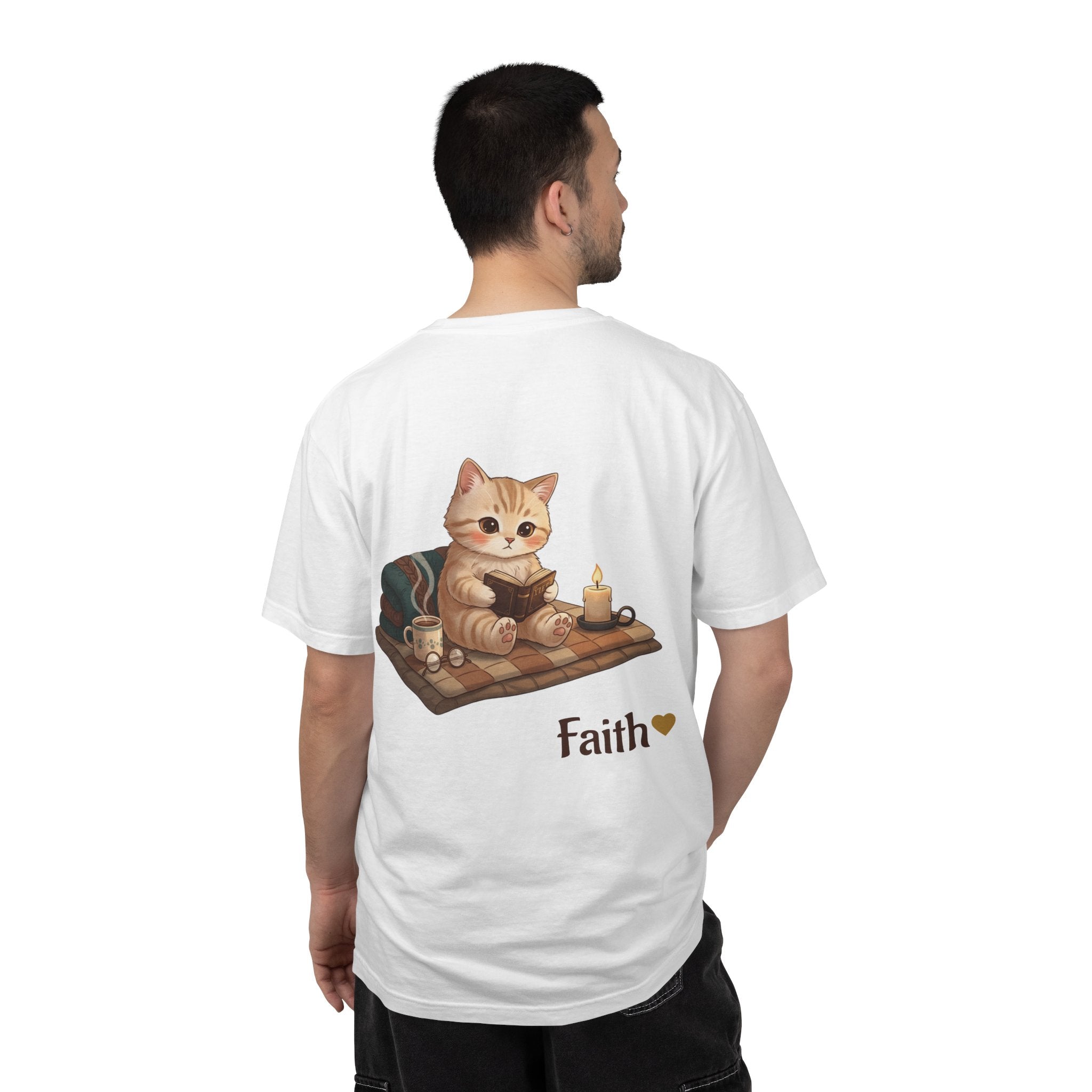 Cozy Cat Prayer T-Shirt — Faith Heart Cat Tee | Christian Cat Lover Shirt
