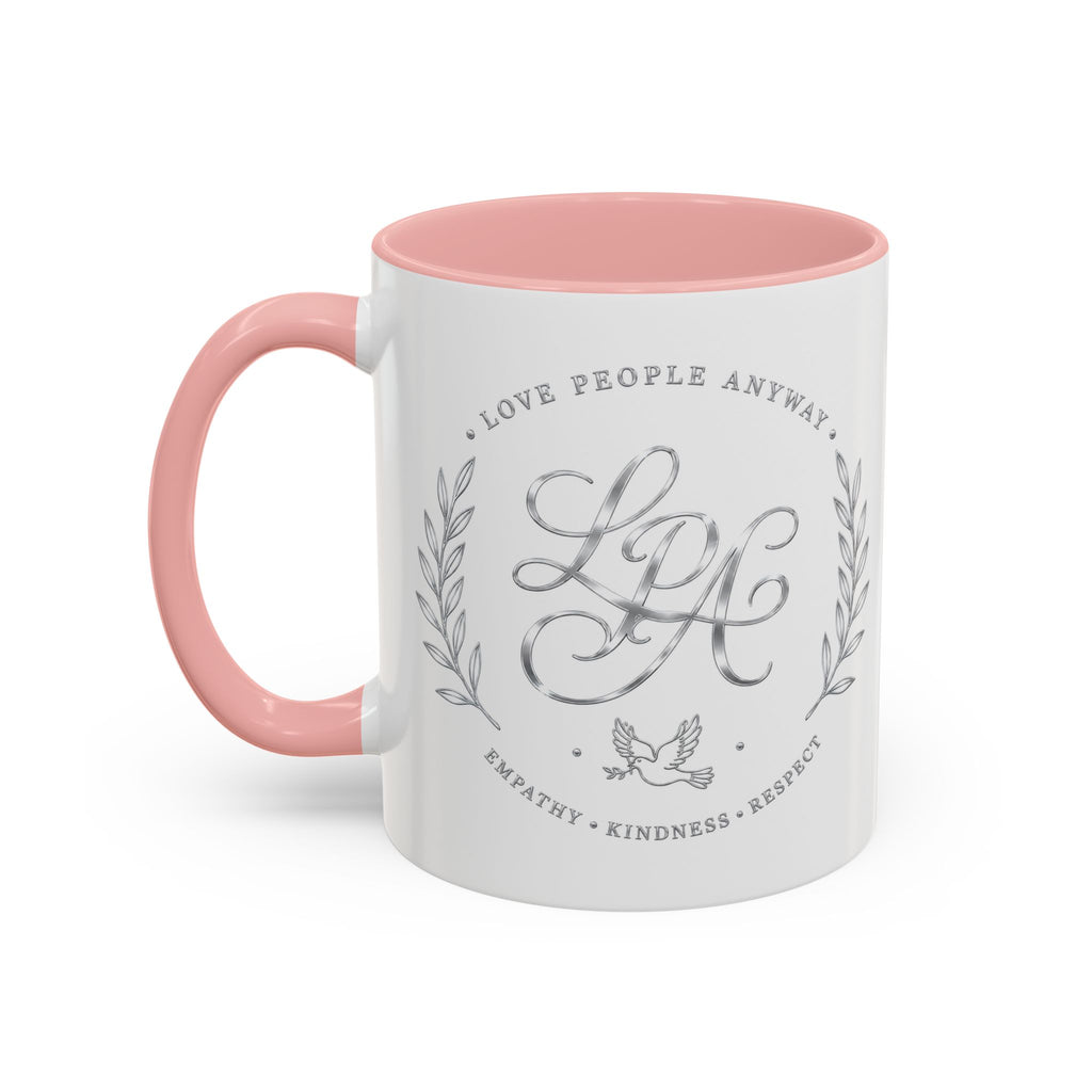 Love People Anyway Silver Accent Coffee Mug | Inspirational Monogram Mug | Faith Freedom Creations