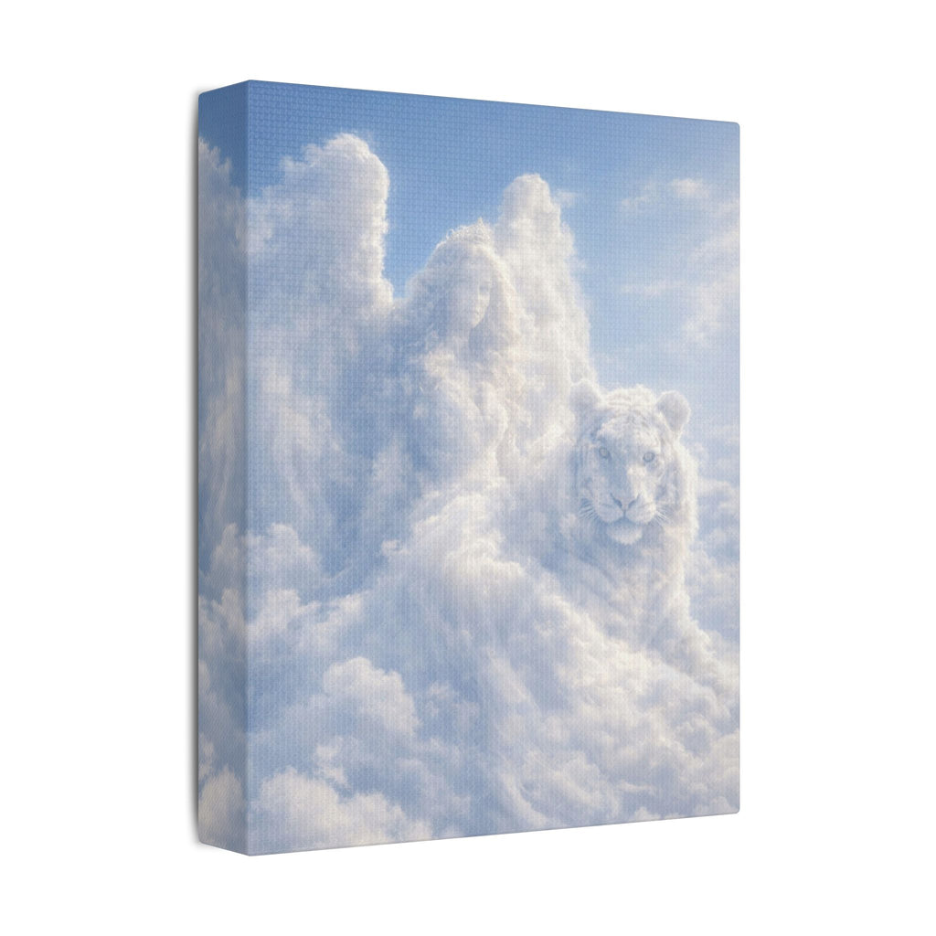 Cloud Angel & Tigar Canvas — Dreamy Nursery Faith Wall Art