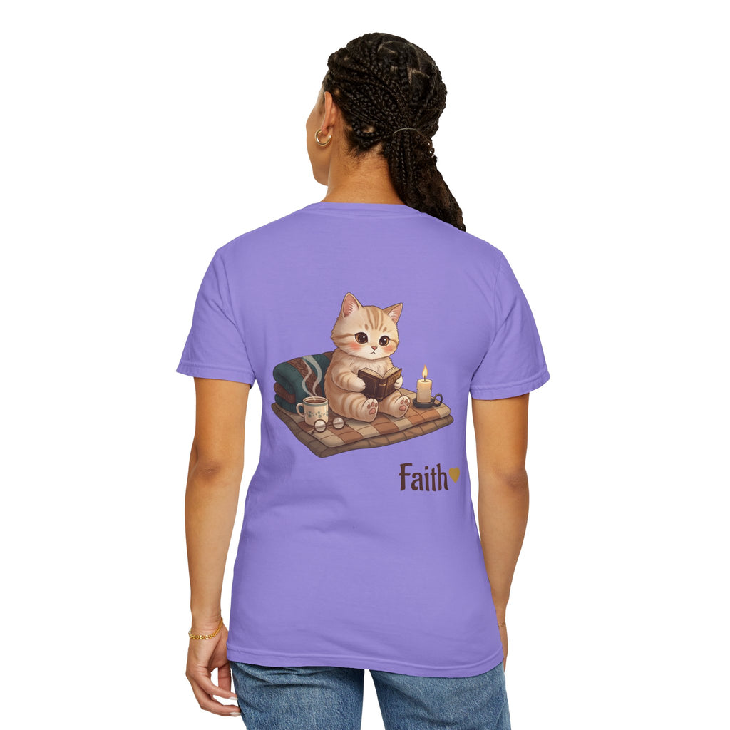 Cozy Cat Prayer T-Shirt — Faith Heart Cat Tee | Christian Cat Lover Shirt