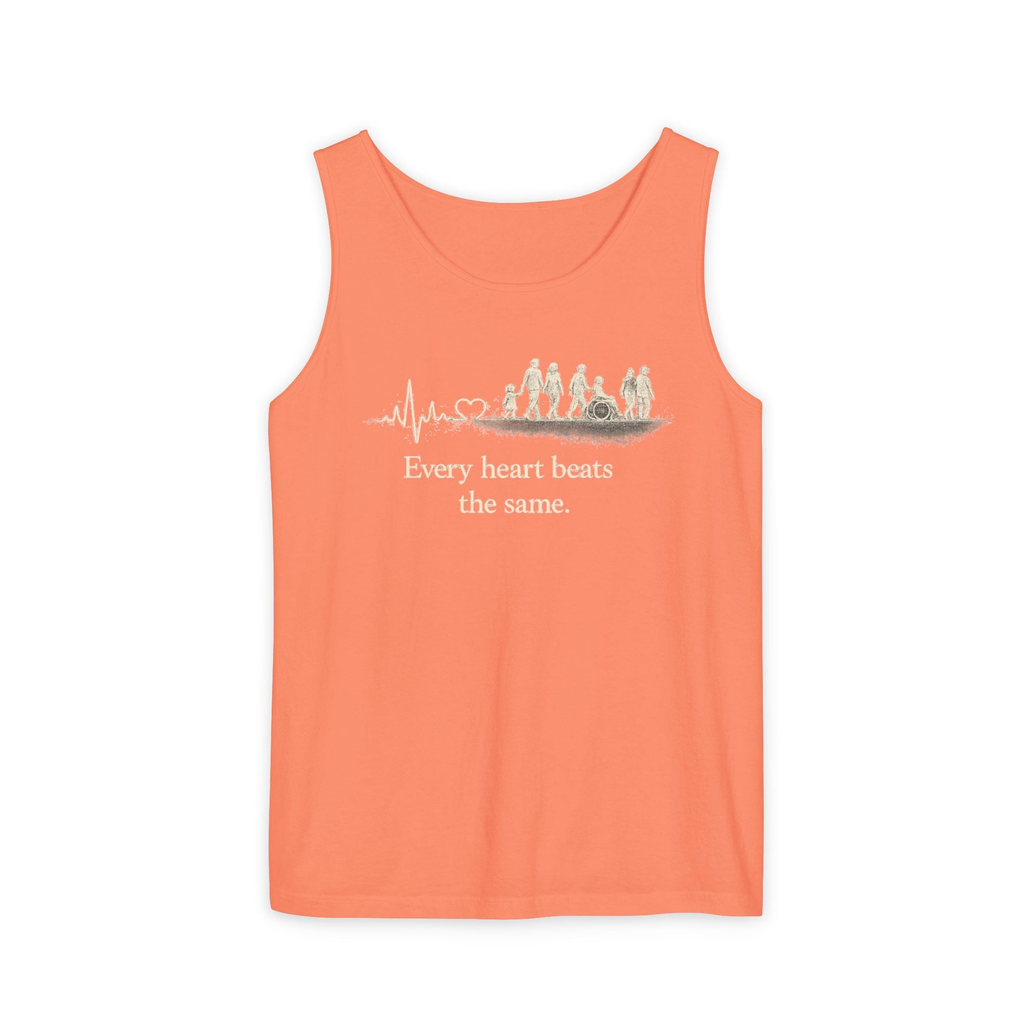 “Every Heart Beats the Same” Vintage Surf Tank Top – Garment-Dyed Coastal Unity Tank