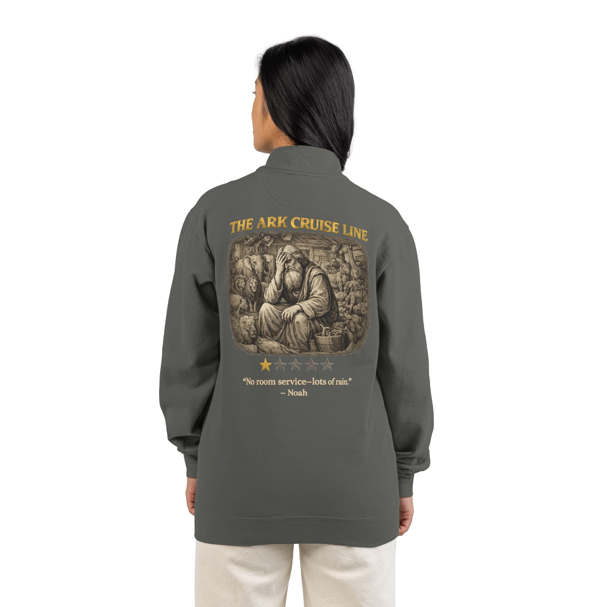 Noah – Quarter-Zip Sweatshirt | “No Room Service — Lots of Rain” Review – Five-Star Faith Series