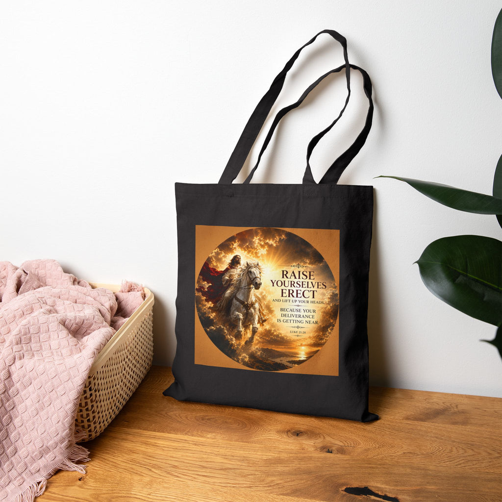 Raise Yourselves Erect Tote Bag | Luke 21:28 Christian Canvas Tote | Inspirational Scripture Shopper