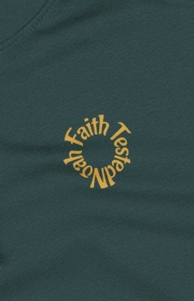 The Ark Cruise Line Noah hoodie mockup featuring a young man walking through a fairground. Faith-inspired Christian apparel with humorous biblical artwork, Noah review graphic, and Five-Star Faith Series design on a burgundy hooded sweatshirt.