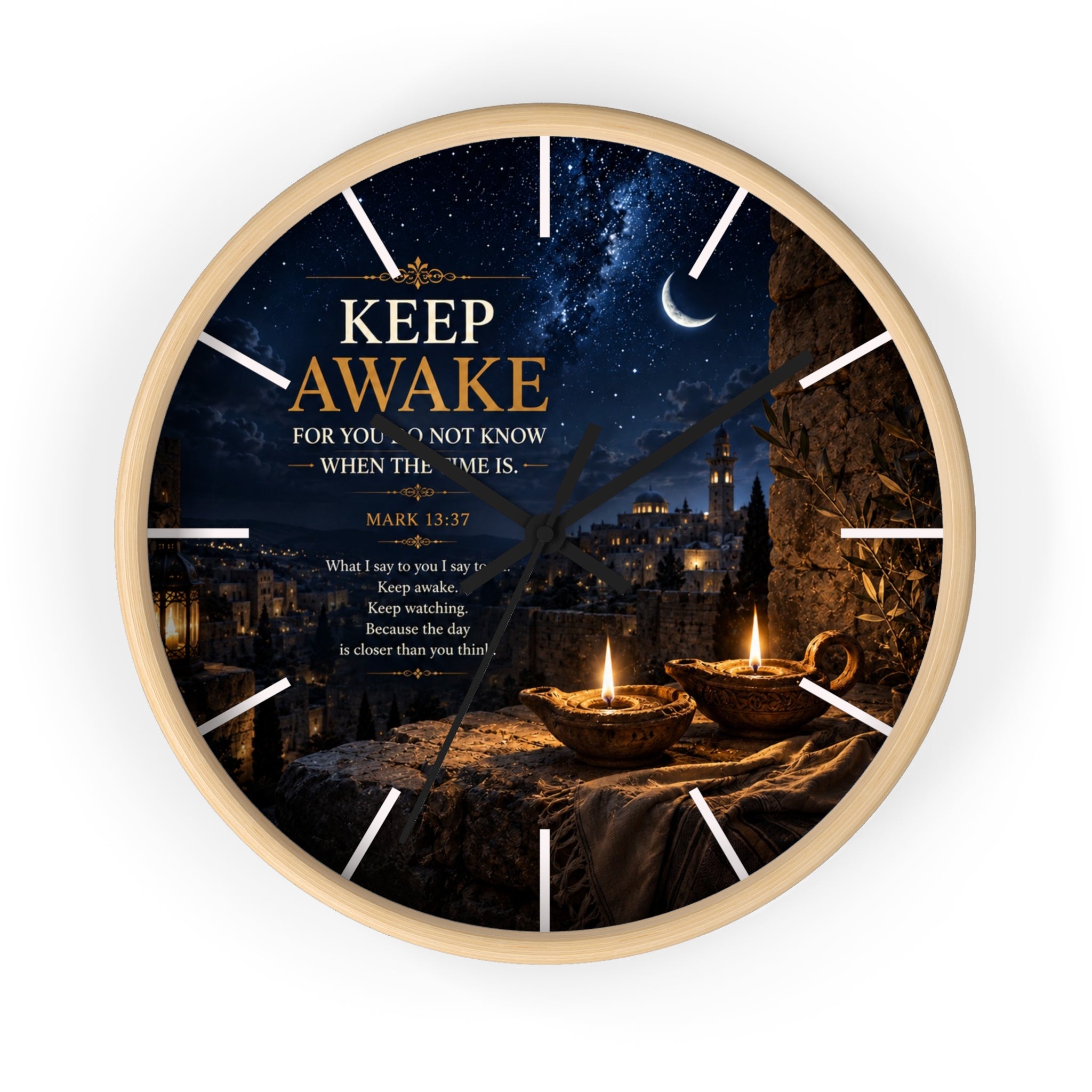 Keep Awake Wall Clock | Mark 13:37 Christian Nightscape Clock | Inspirational Faith Decor