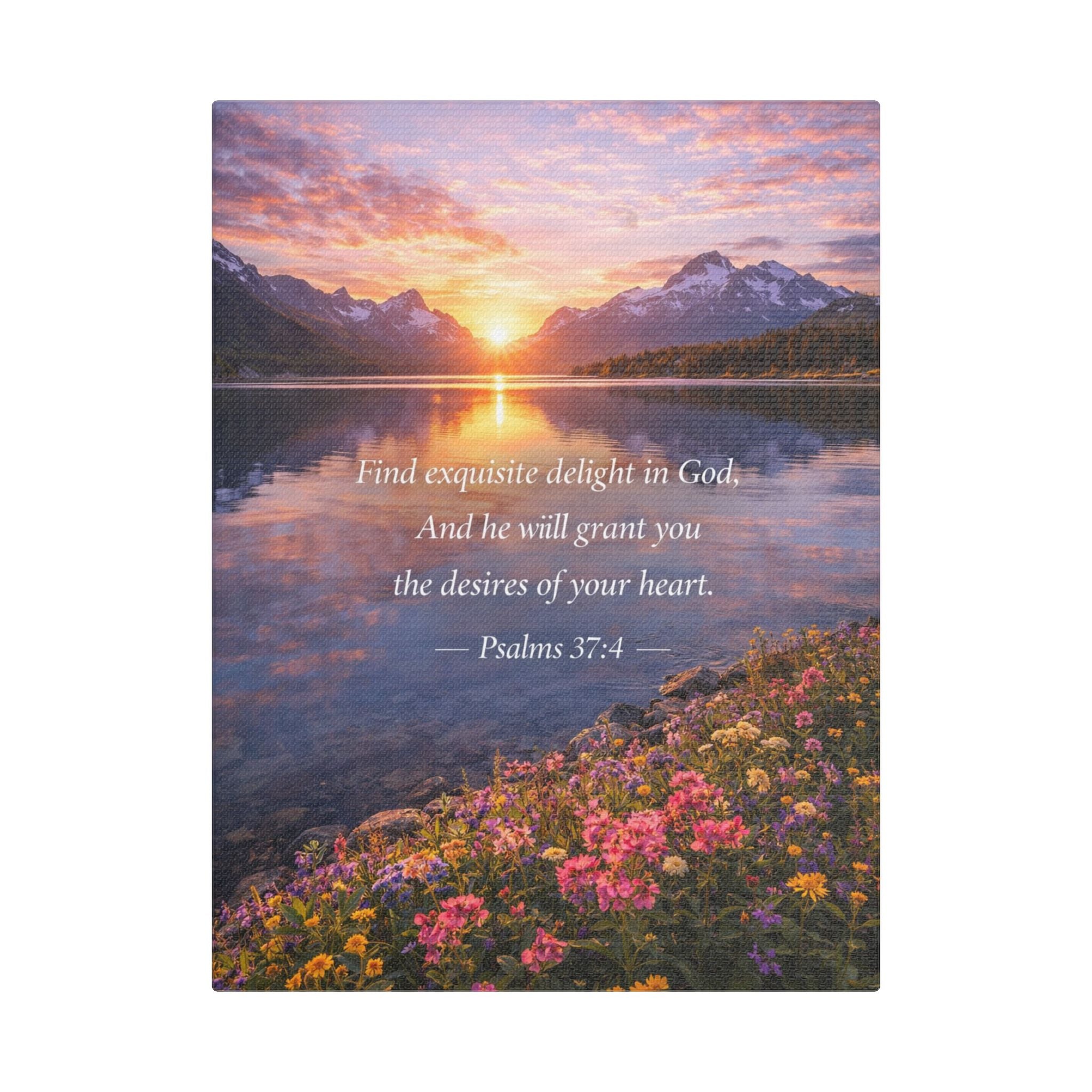 Peaceful Scenes – Sunset Lake – Psalm 37:4 Canvas Print