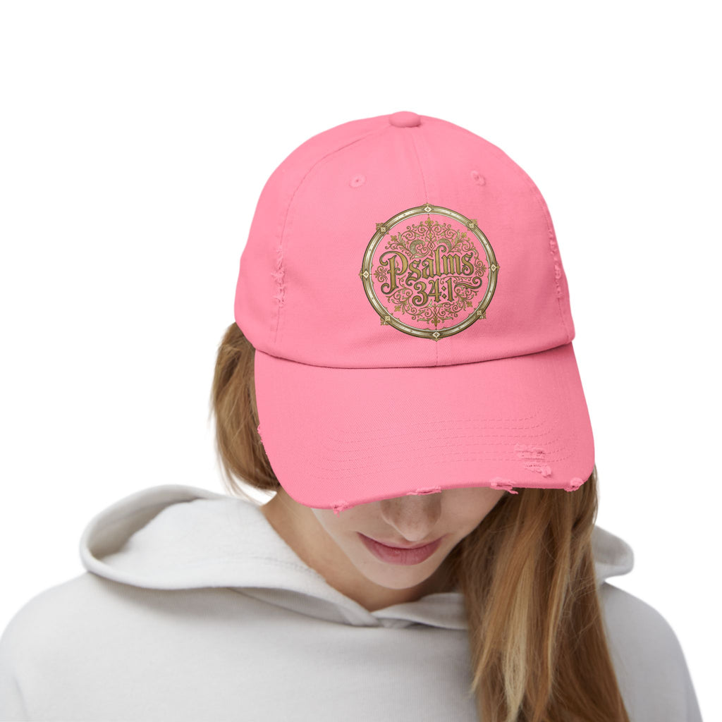 Distressed Black Cap – Psalm 23:1 Vintage Gold Emblem Hat | Faith & Freedom Creations