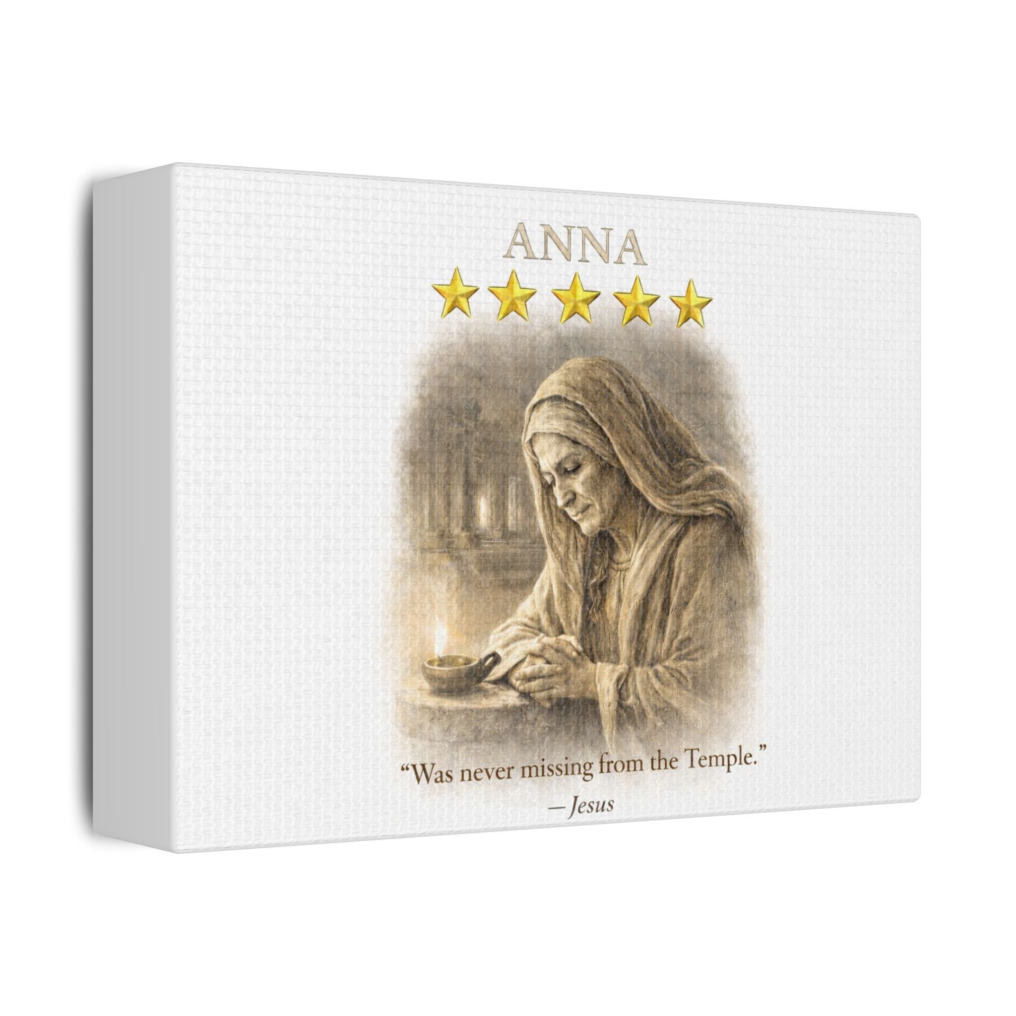 Anna Religious Canvas — 'Was Never Missing from the Temple' Scripture Wall Art